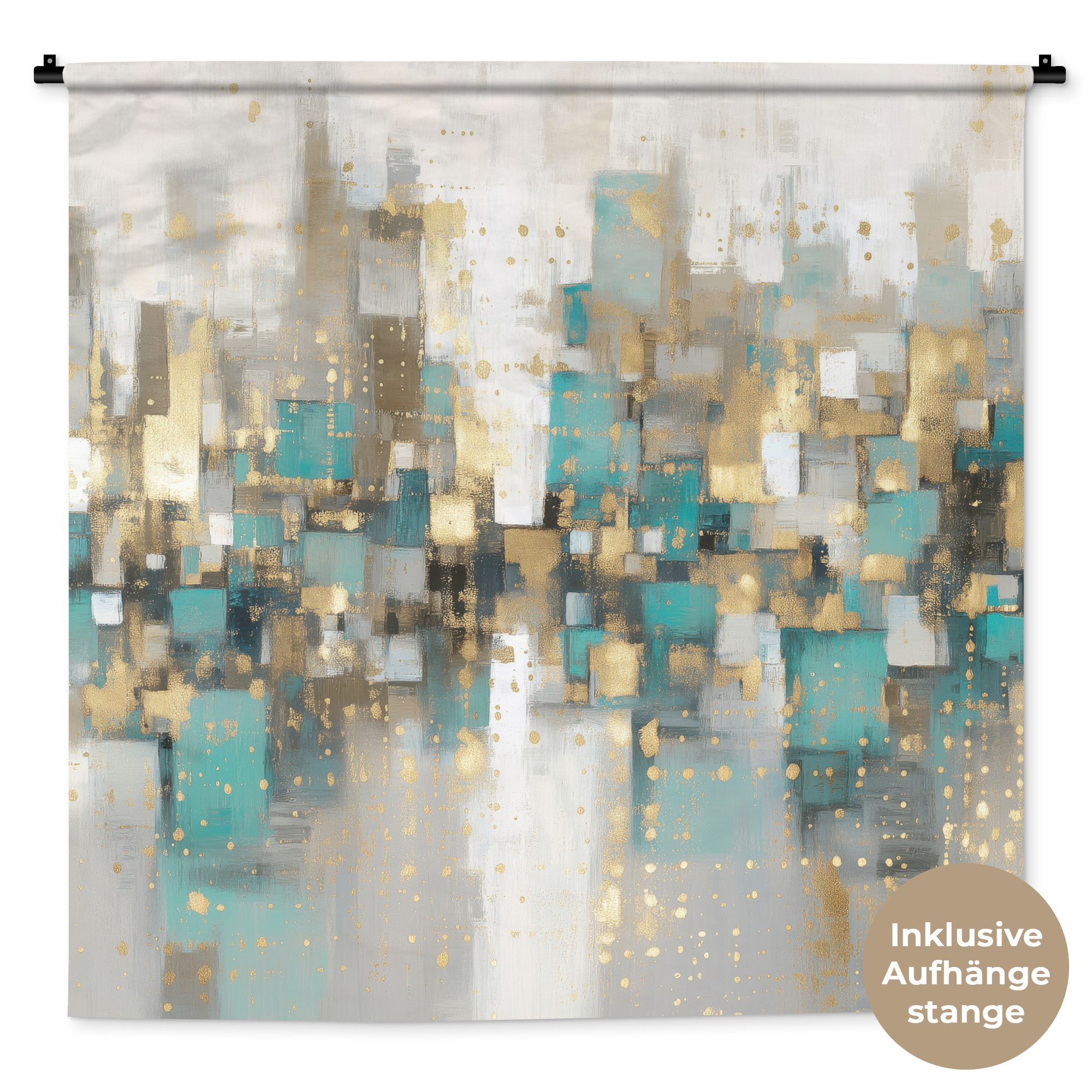 MuchoWow Wandteppich Abstrakt - Blöcke - Gold - Skyline, Quadratisch, Höhe: 3 mm, Wandtuch, Wanddekoobjekt, 120x120 cm