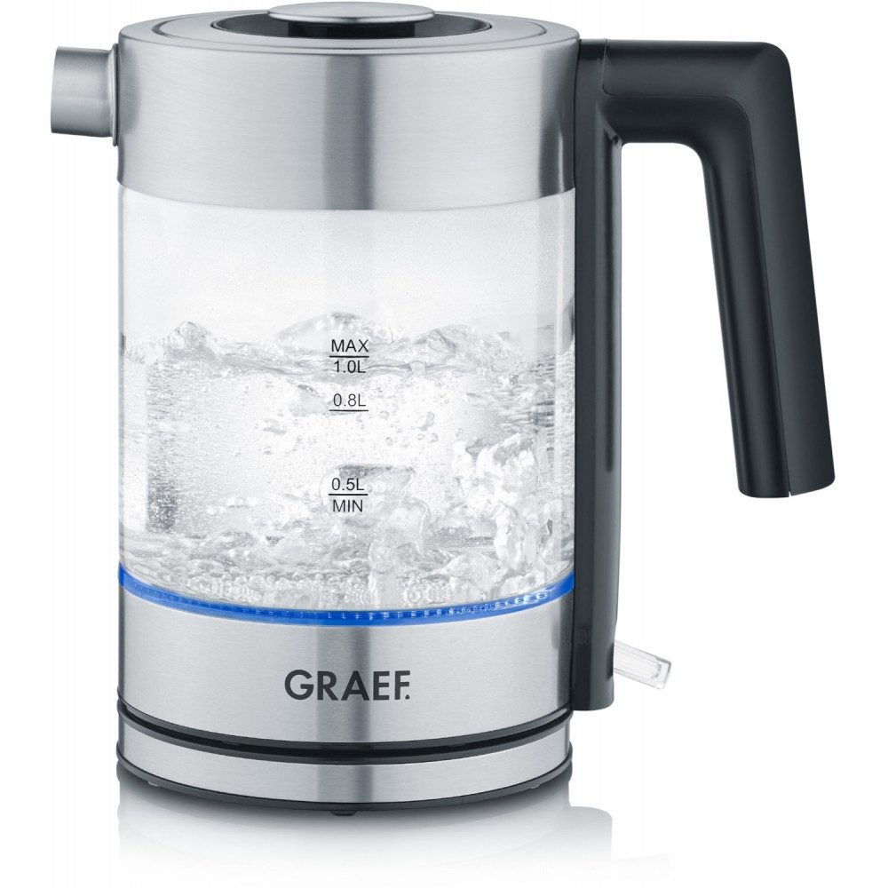 Graef Wasserkocher Graef Wasserkocher transparent/edelstahl., 1 l, 2200 W, außenliegende Wasserstandsanzeige
