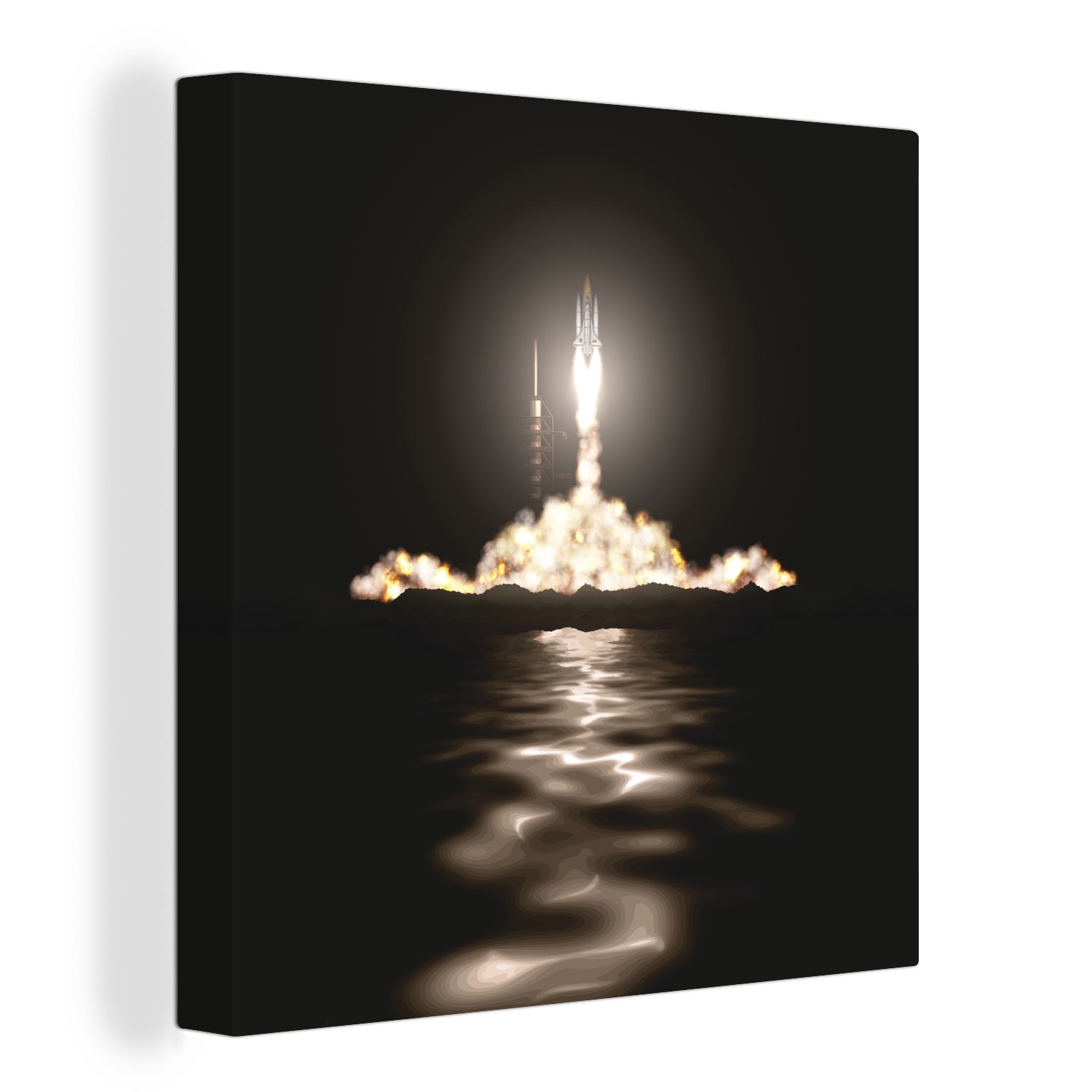 Bilder (1 Dunkelheit, für des Leinwand OneMillionCanvasses® Schlafzimmer der St), Illustration in Space Leinwandbild Wohnzimmer Shuttle-Starts Eine