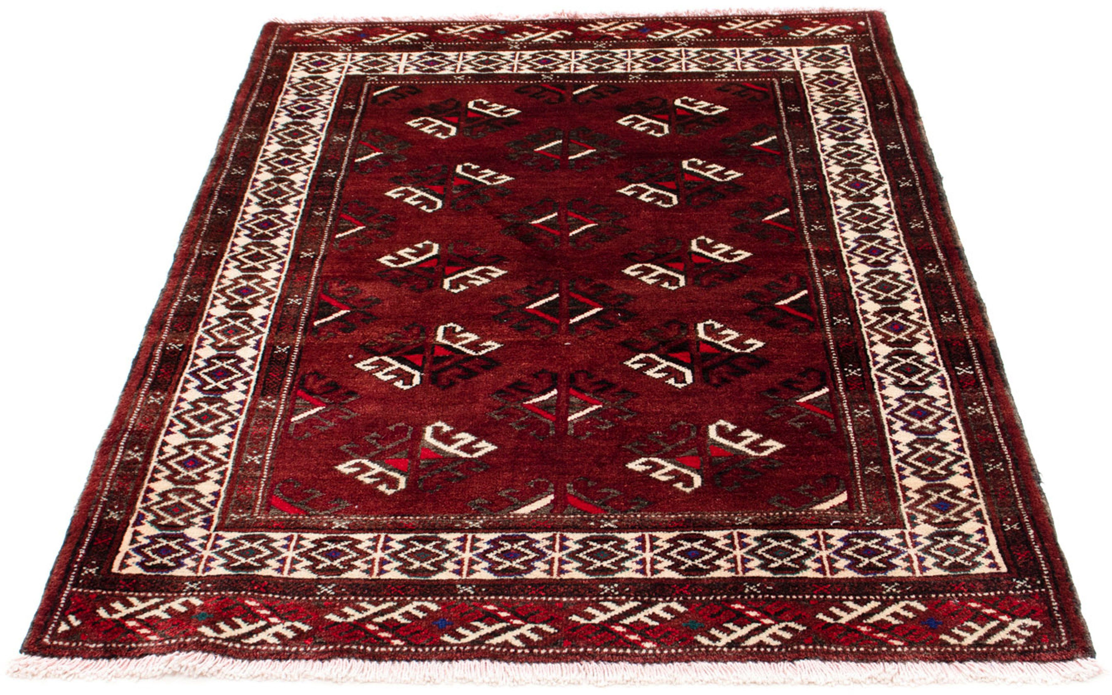 Orientteppich Belutsch morgenland, x cm mm, rechteckig, 8 102 Handgeknüpft, - Einzelstück dunkelrot, Wohnzimmer, Höhe: - 145 mit Zertifikat