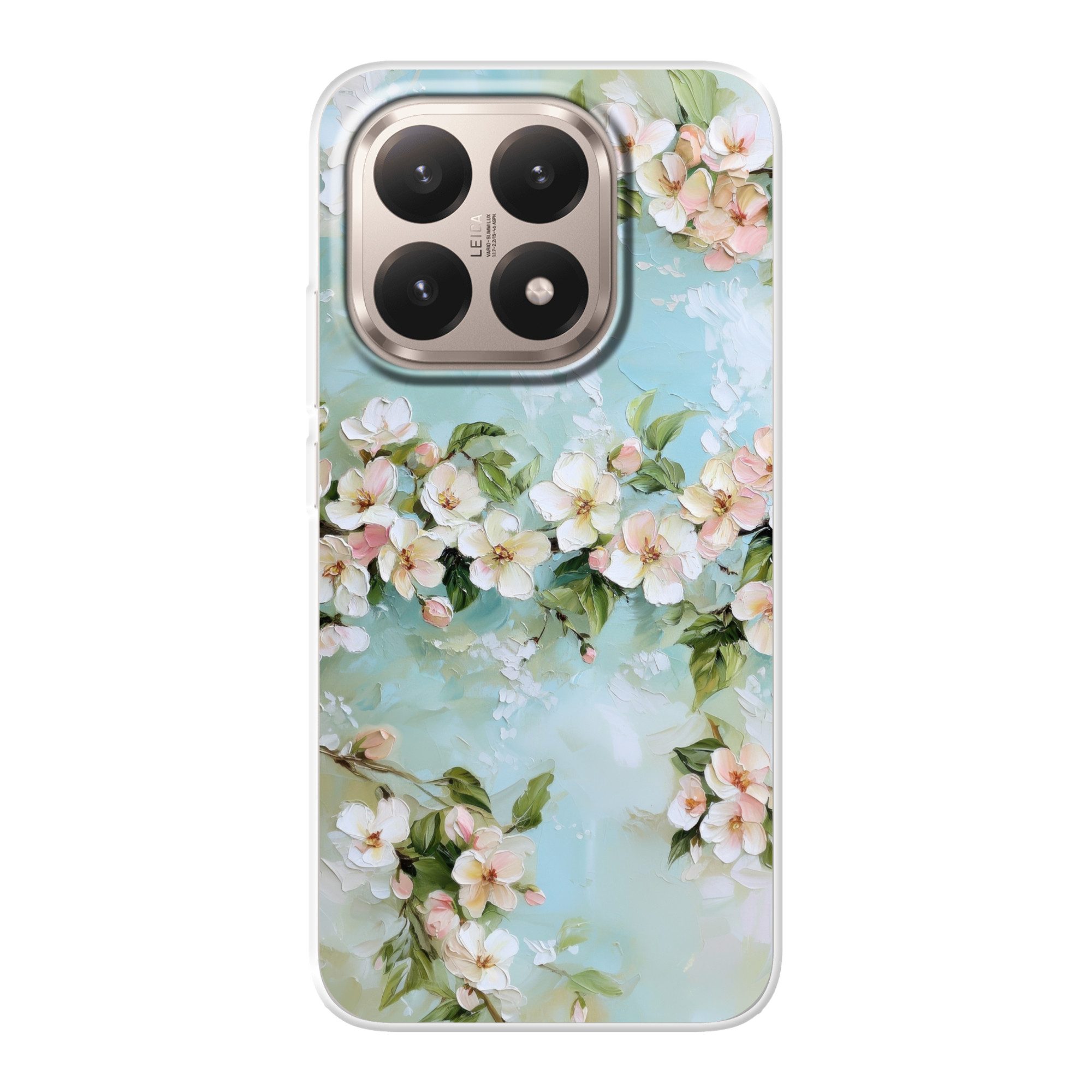 MuchoWow Handyhülle für Xiaomi 15T Blossom - Blätter - Hellblau, Phone Case, Silikon, Schutzhülle Dünn