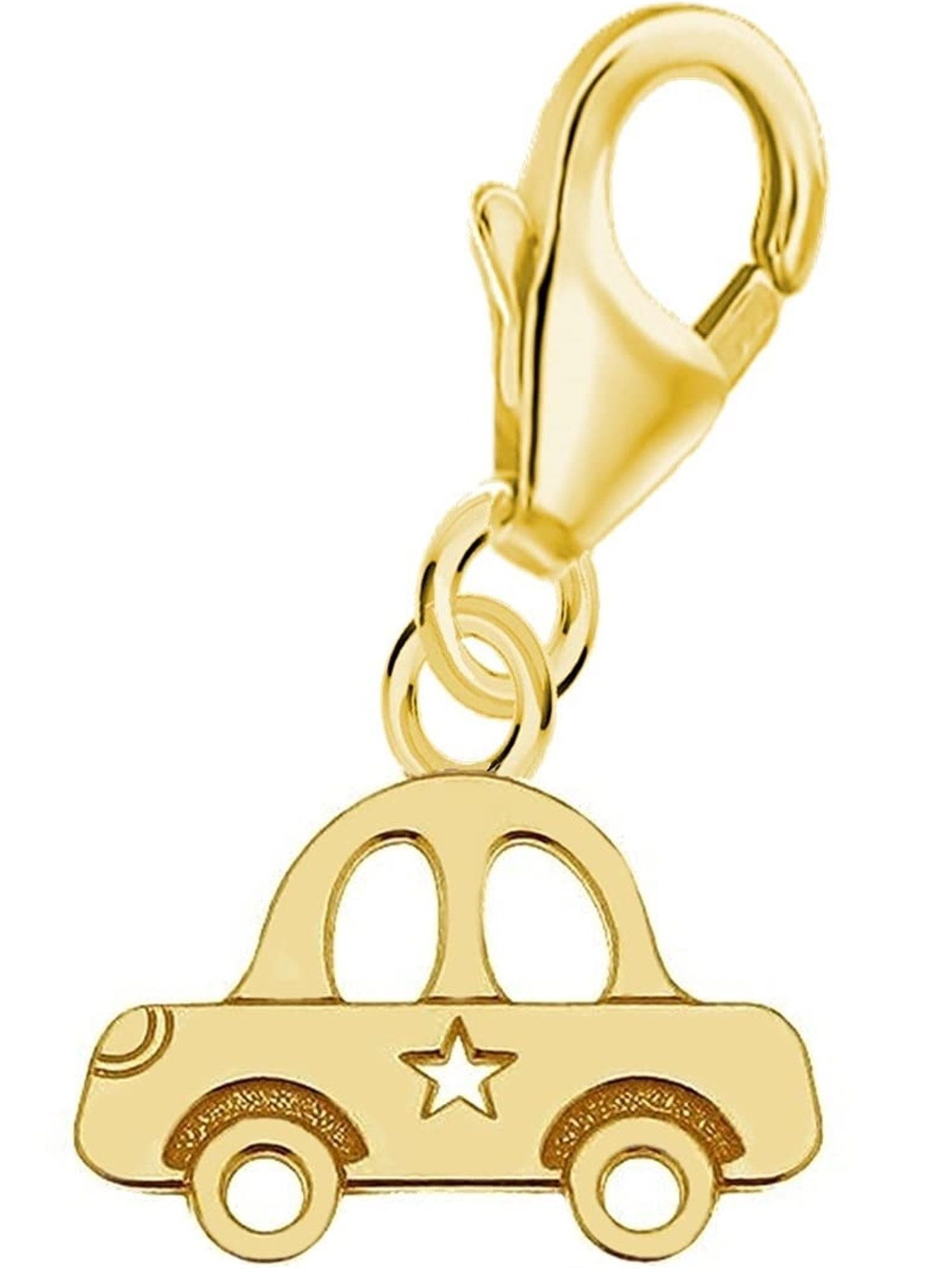 Goldene Hufeisen Charm-Einhänger Auto Charm Anhänger für Bettelarmband aus 925 Silber Vergoldet (inkl. Etui), für Gliederarmband oder Halskette