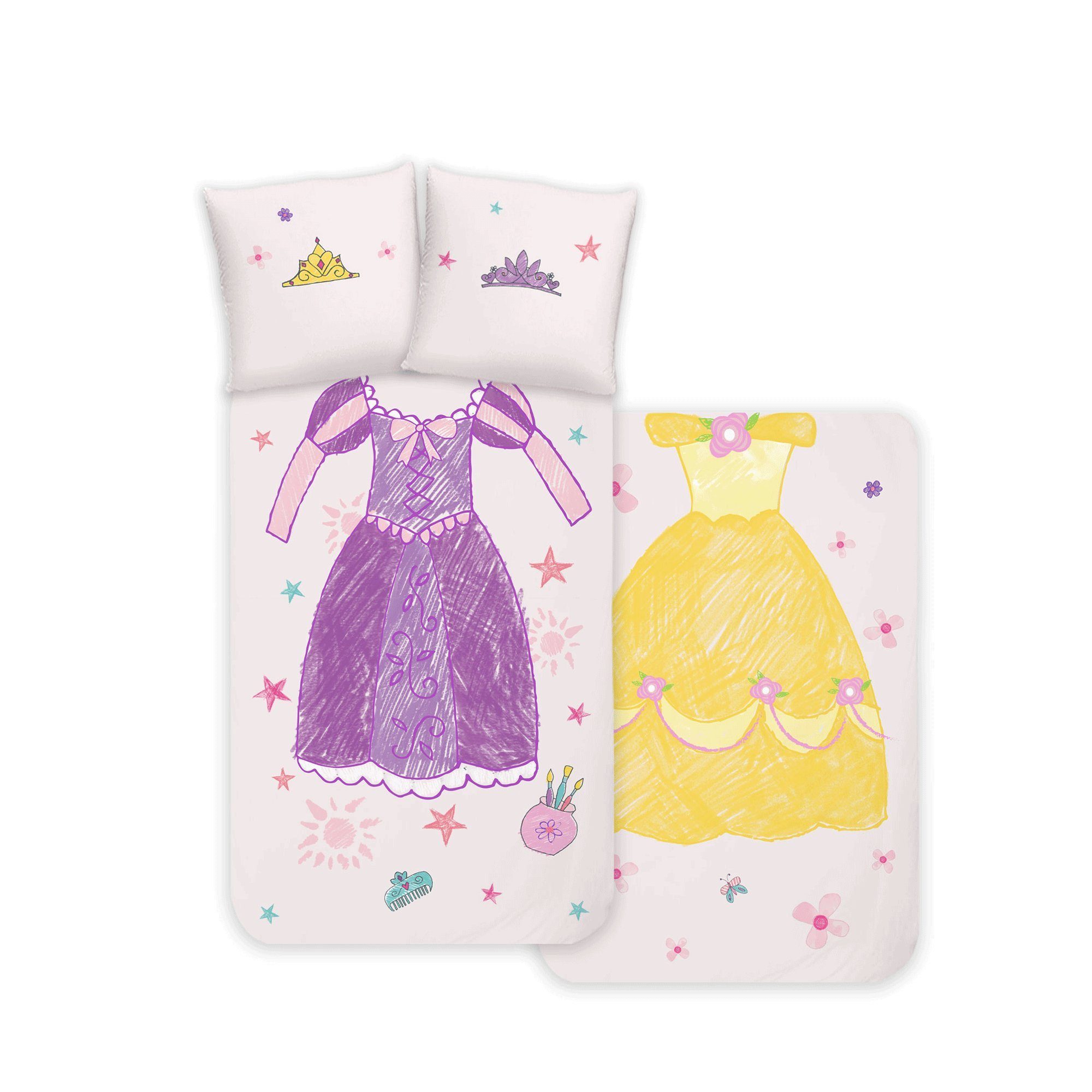 Kinderbettwäsche Disney Home Princess Kinder Wendebettwäsche Set, Disney, 2 teilig, Mit Reißverschluss, 100% Baumwolle