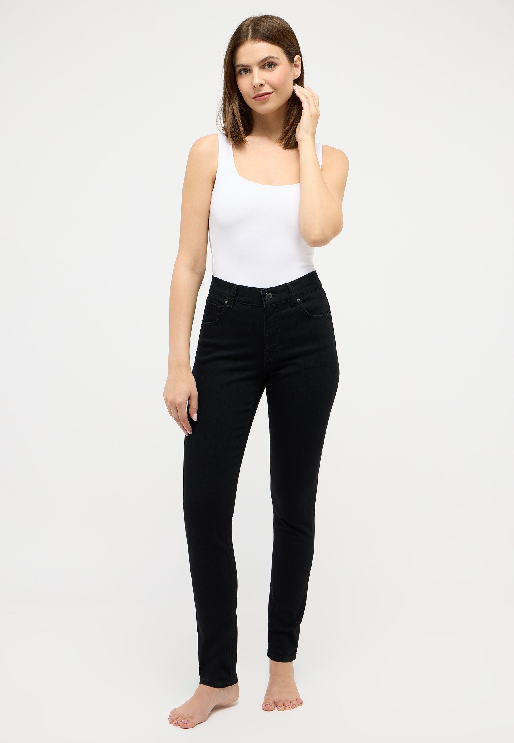 ANGELS Slim-fit-Jeans Jeans Skinny mit schwarz mit Denim cleanem Label-Applikationen
