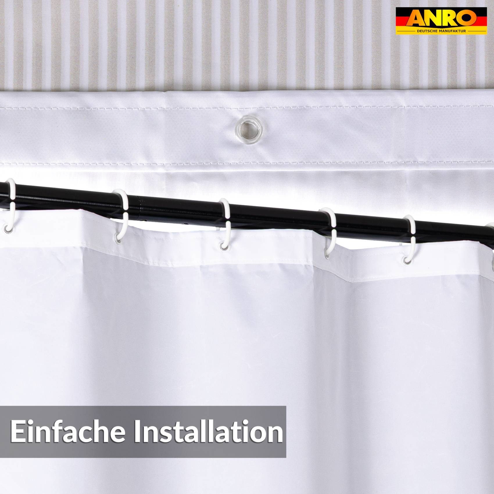 ANRO Duschvorhang FASTY Streifen Anti-Schimmel Polyester Badezimmervorhang Bad-Stoff Breite 120 cm (Packung, 1-tlg., Duschvorhang inkl. Aufhängeringe), robuster Vorhang Stangenaufhängung 120x200cm Klassik Beige