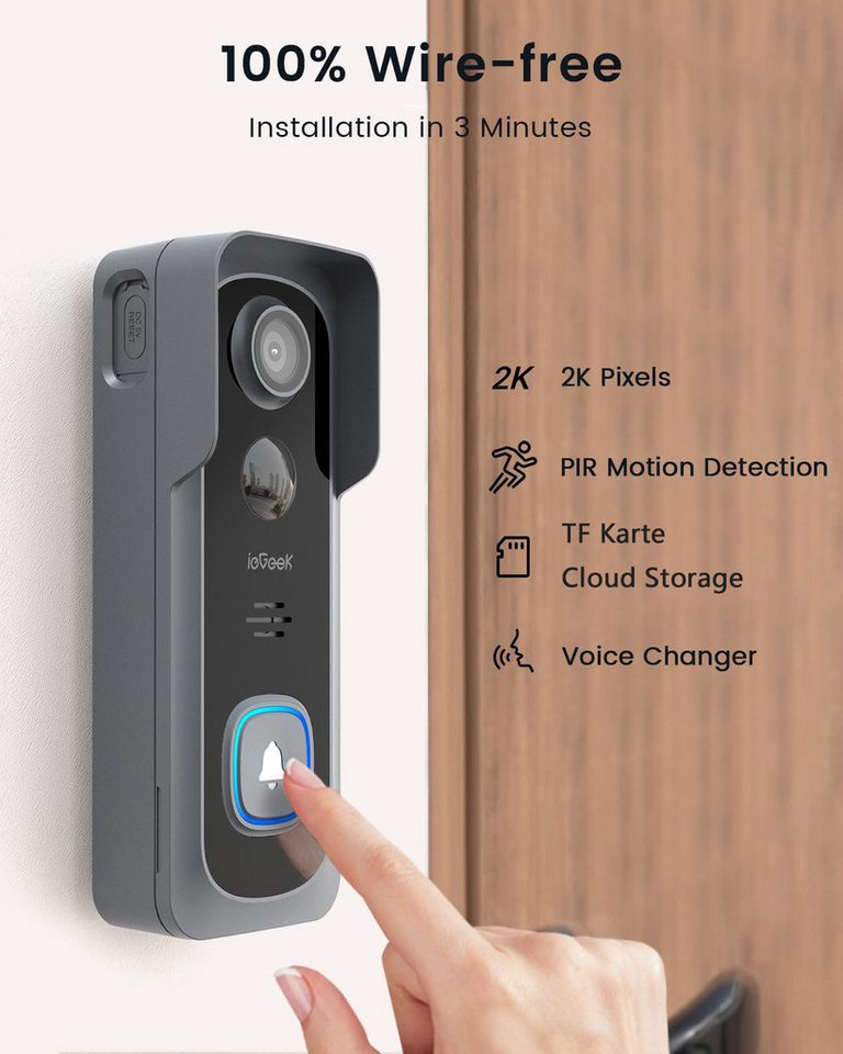 Thumbnail - ieGeek Smart Home Türklingel 2K Wireless Video Türklingel und gong, Bewegungserkennung (Außenbereich, Aussen, außen, 166...