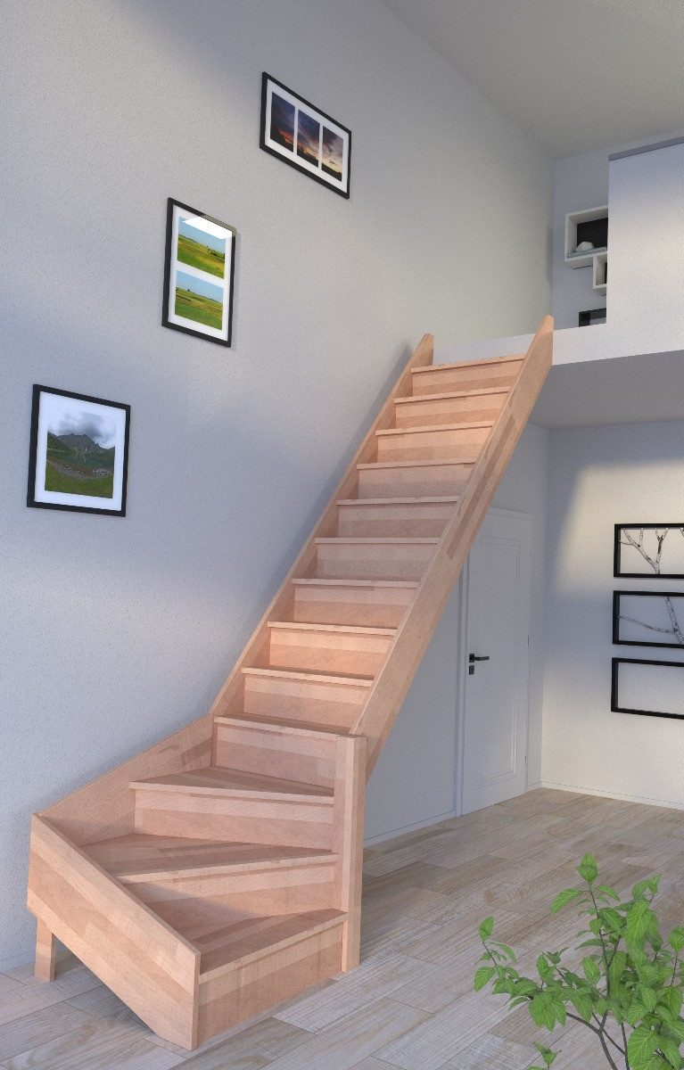 Starwood Raumspartreppe Holztreppe Rhodos in ¼ gewendelter Ausführung rechts-Buche-ohne