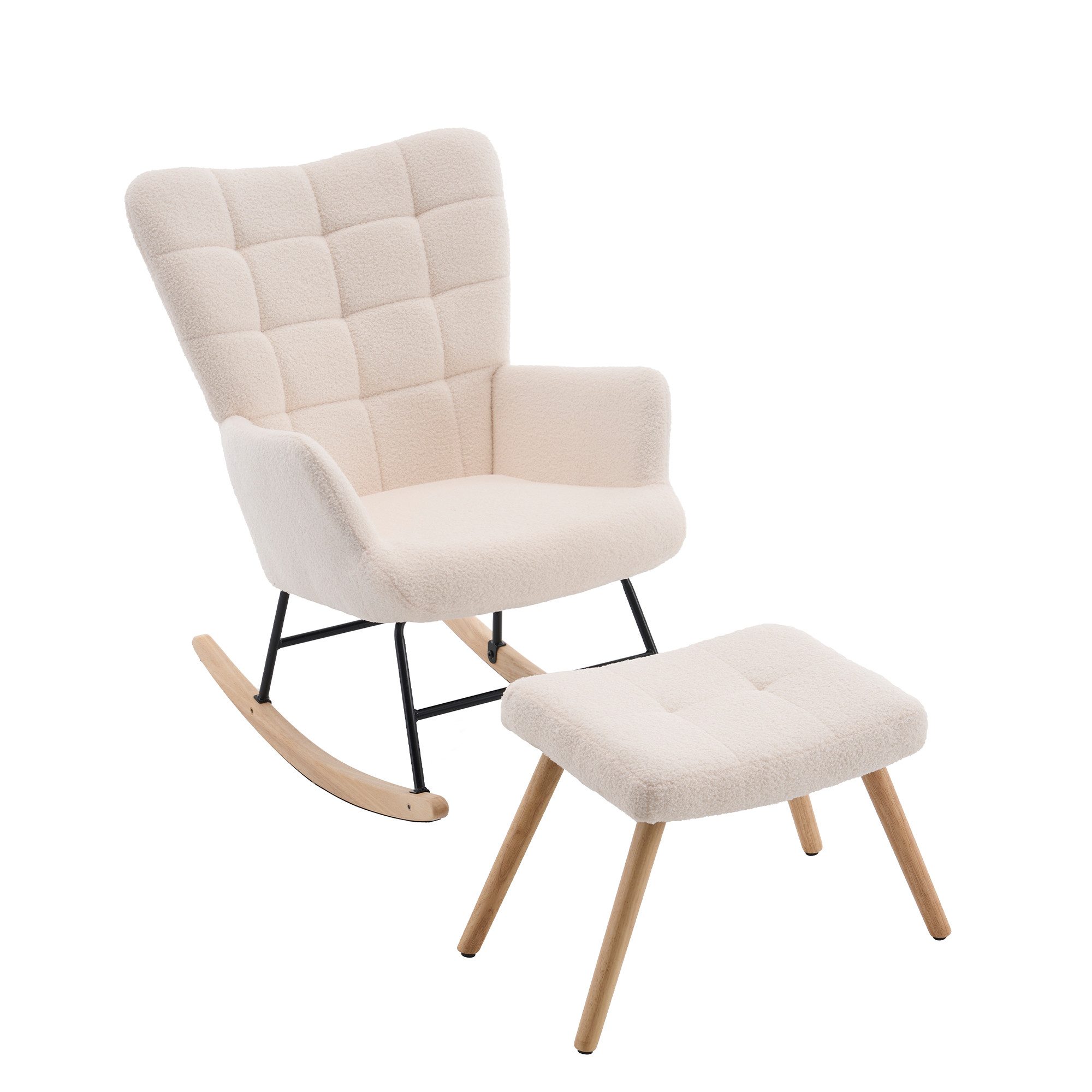 HAUSS SPOLE Schaukelstuhl mit Fußhocker, gepolsterter Relaxsessel mit Holzschaukelfüßen,Beige (Relaxsessel-Set mit Wippfunktion und Beistellhocker), Lounge-Sessel mit separatem Fußhocker und Holzschaukelfüßen. Reduzierter Preis € 149,99. Unverbindliche Preisempfehlung € 230,99, (€ 149,99 pro 1 Stk)