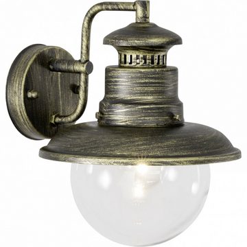 Lightbox Außen-Wandleuchte, ohne Leuchtmittel, Haustürleuchte, 26 x 25 cm, E27, Metall/Glas, schwarz/goldfarben