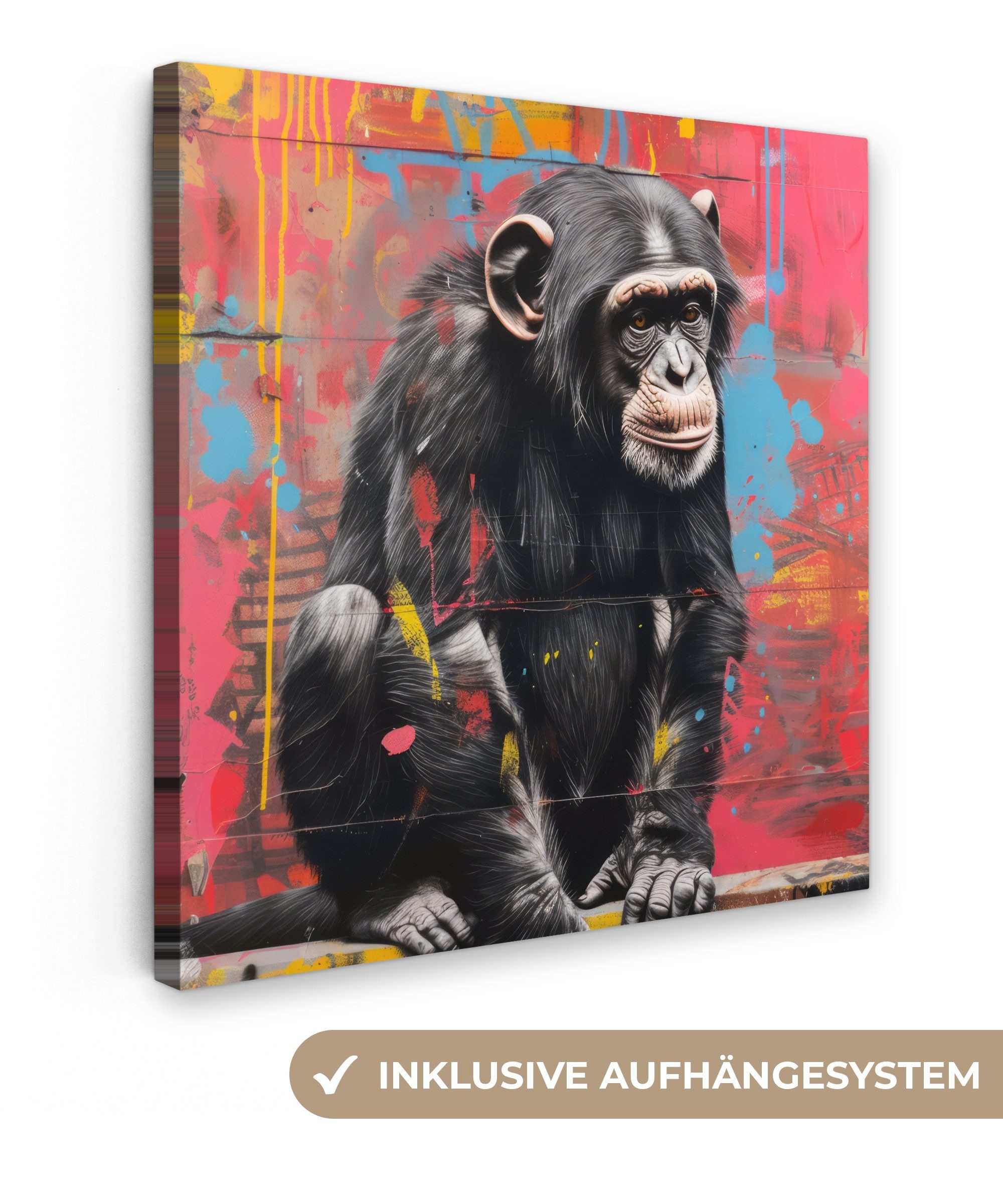 OneMillionCanvasses® Leinwandbild Graffiti - Schimpanse - Affe - Tiere - St günstig online kaufen