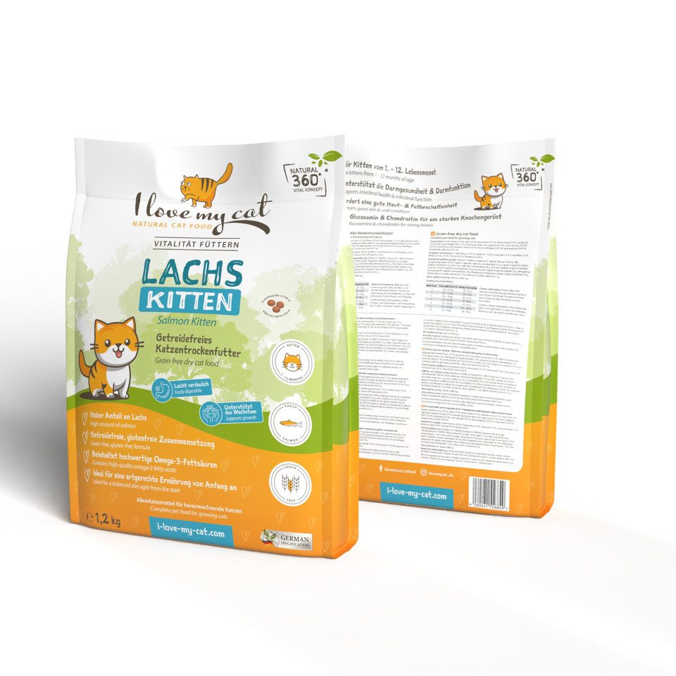 Bellfor I love my cat Getreidefreies Kitten-Trockenfutter mit Lachs im 2er-Set, für: Katzen