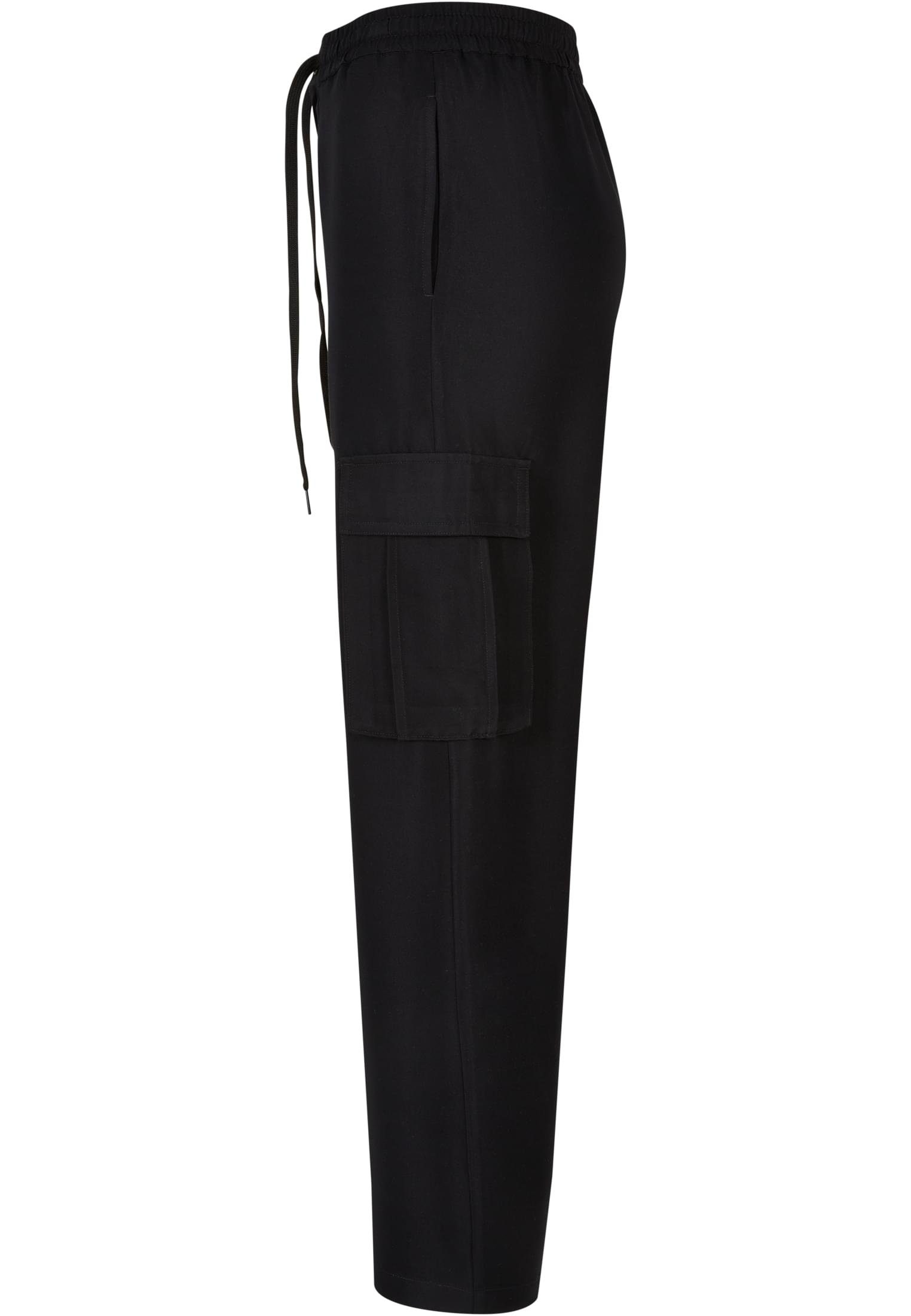 URBAN CLASSICS Stoffhose Damen Ladies (1-tlg) Cargo black Vicose Straight Pants Leg