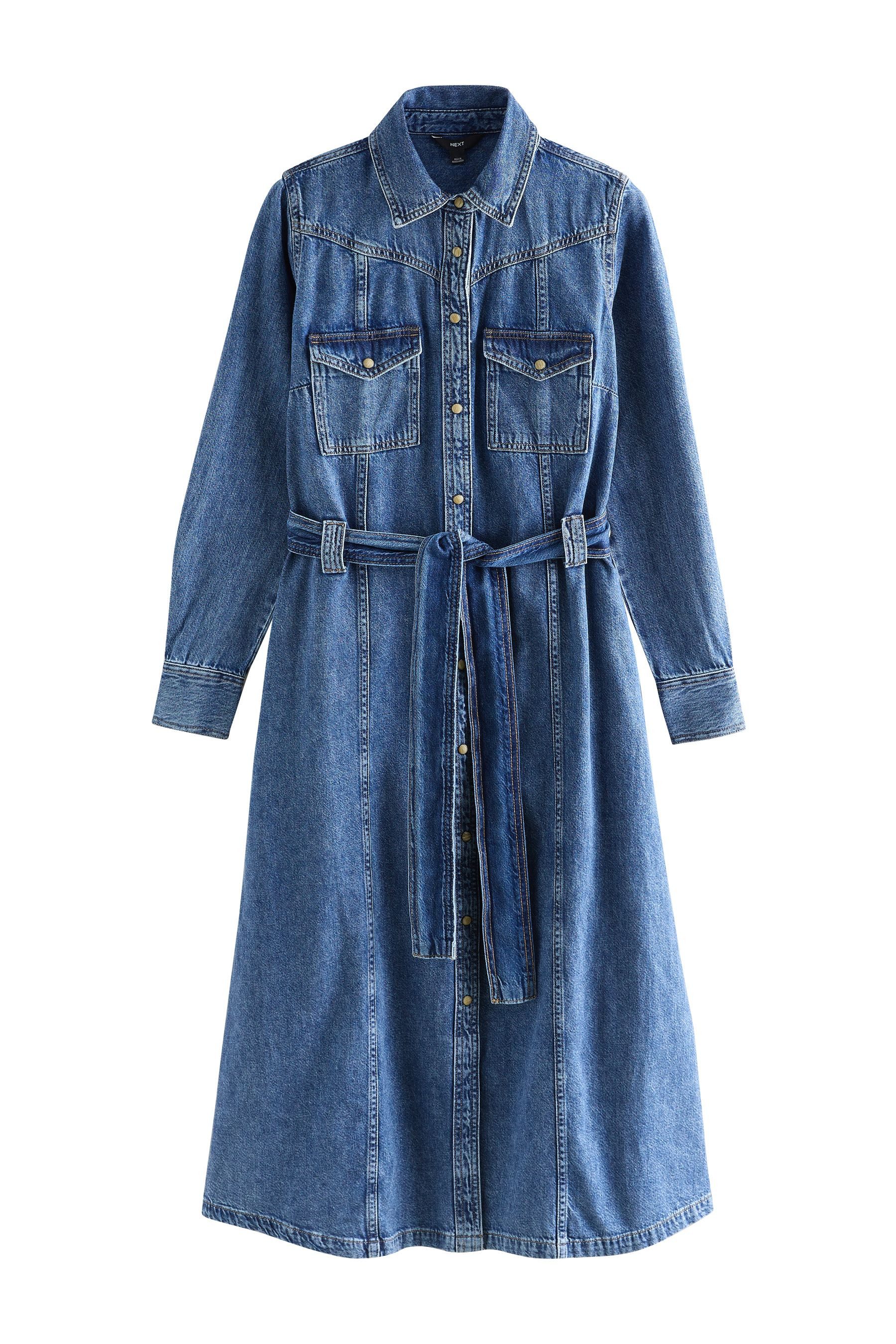 Midikleid Maxihemdkleid aus Denim für die vollere Brust