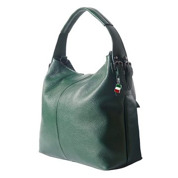 FLORENCE Schultertasche Florence Damentasche Leder Hobo Bag grün (Schultertasche), Damen Leder Schultertasche, Shopper, grün ca. 34cm