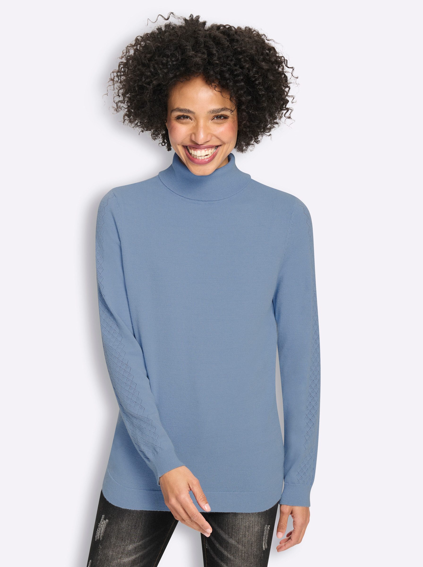 heine Strickpullover Rollkragen-Pullover Langarm Ajour, Feinstrick