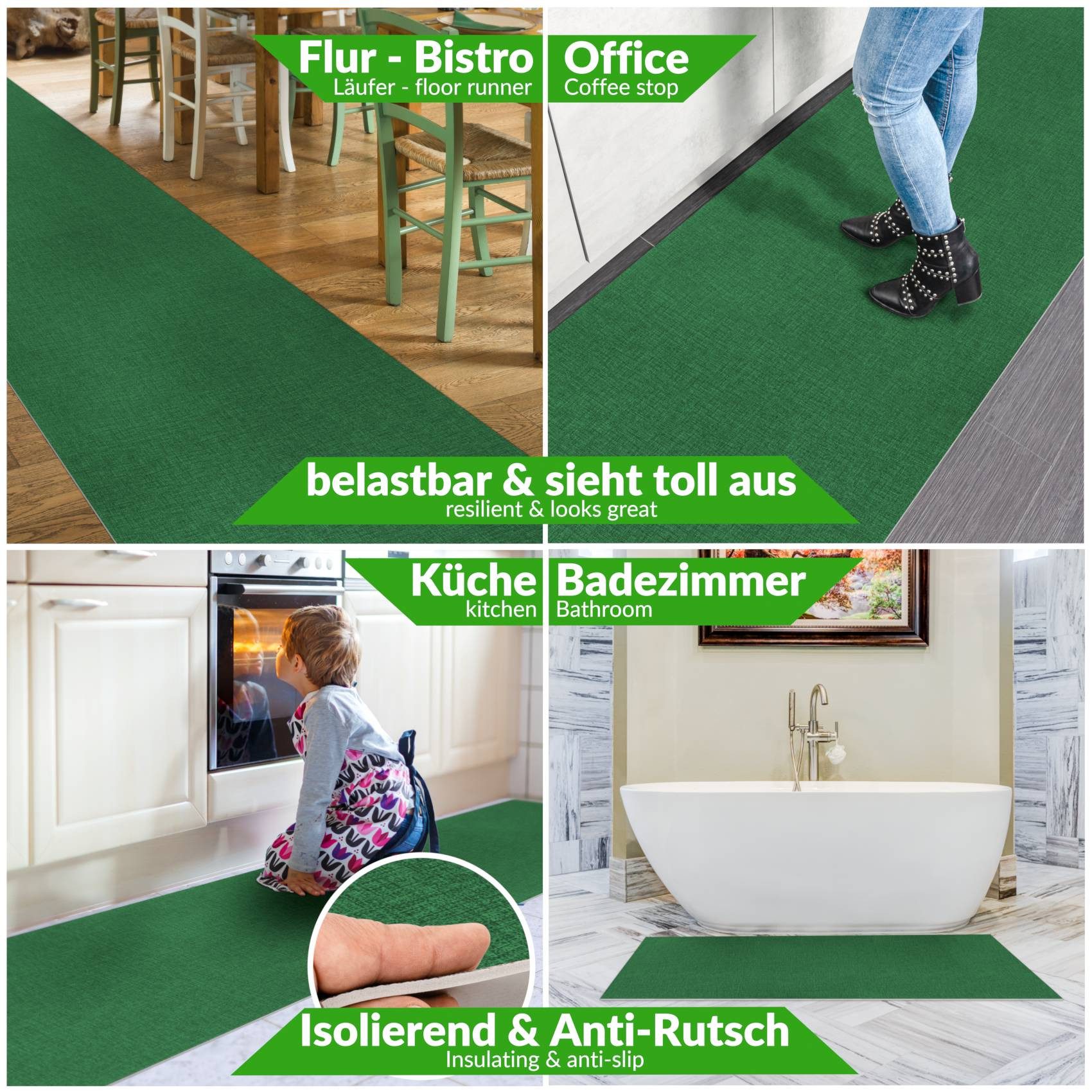 ANRO Küchenläufer Flurteppich TAREK Läufer Küche Textil, Eckig, Höhe: 3 mm, Genarbt PVC