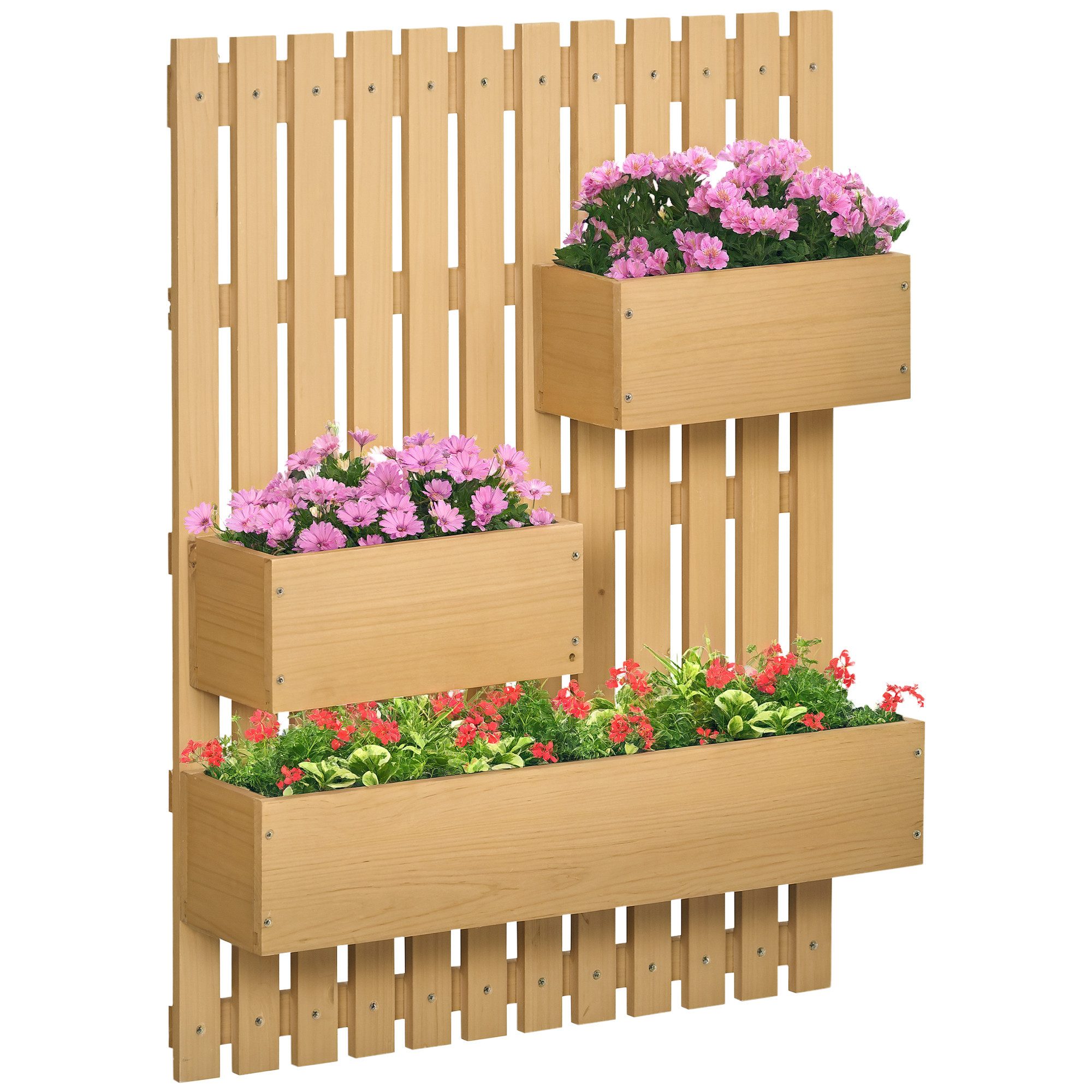 Outsunny Hochbeet Pflanzkasten mit Spalier (Blumenkasten, 1 St., Gemüsebeet), für Garten, Balkon, Naturholz
