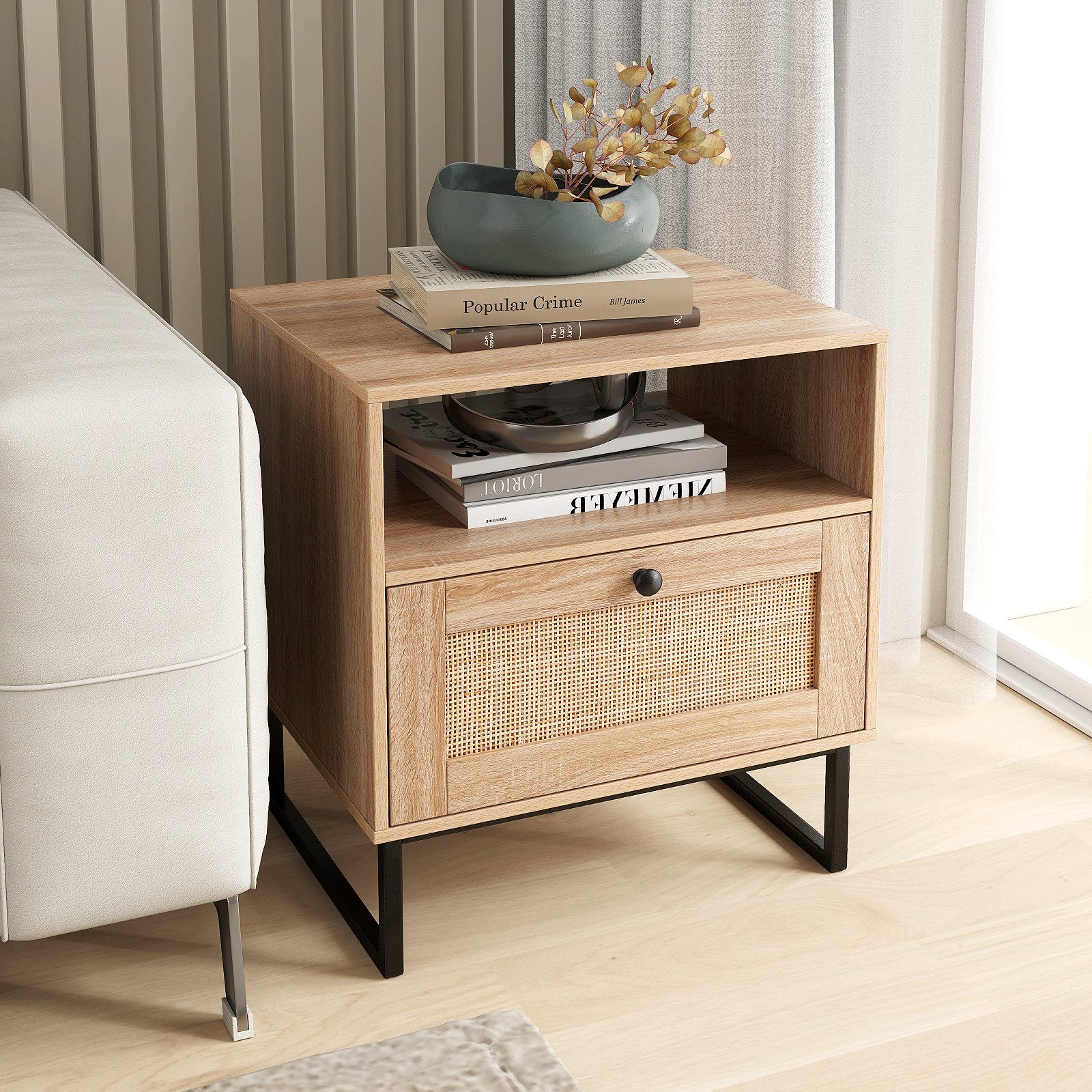 COSTWAY Nachttisch (1-St), Rattan Nachtschrank, mit günstig online kaufen