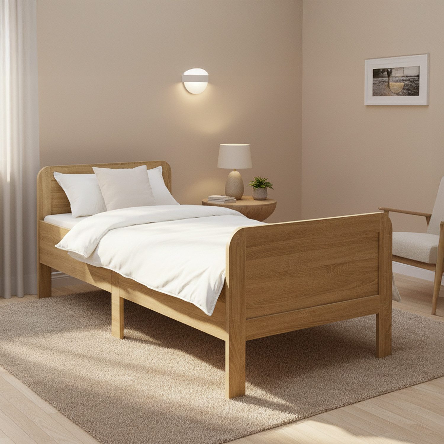 Homestyle4u Funktionsbett 90x200 100x200 120x200 Holzbett Seniorenbett Komfortbett Braun Weiß, 100x200, Aufbau per Stecksystem, höhenverstellbar, erhöhter Einstieg