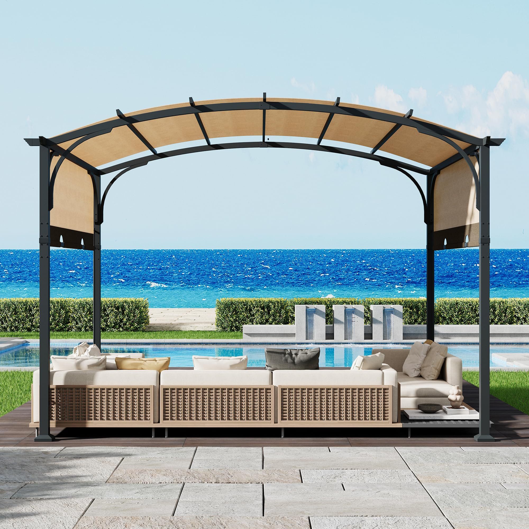 AMERLIFE Pergola mit Schiebedach 3,3 × 2,7 m, Metallpfosten, Gewölbtes Dach, BxTxH: 327x266x236 cm, (1-tlg), Wasserdicht, UV-Schutz