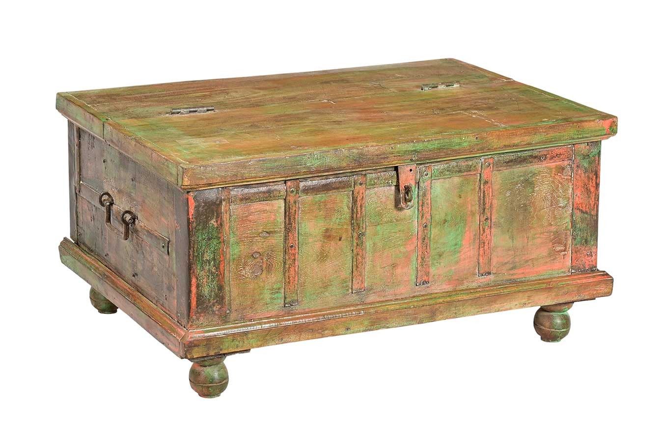 daslagerhaus Truhe Holztruhe Vintage natur mit bunter Restpatina