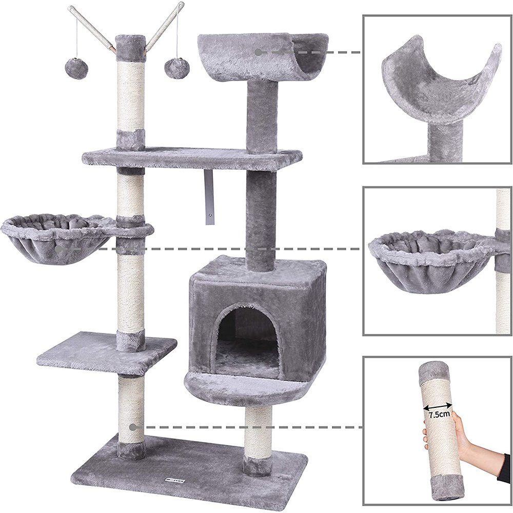 Melko Kratzbaum Kratzbaum Katzenbaum Kletterbaum 131cm Hellgrau Anti-Kipp-Beschläge, Anti-Kipp-Beschläge