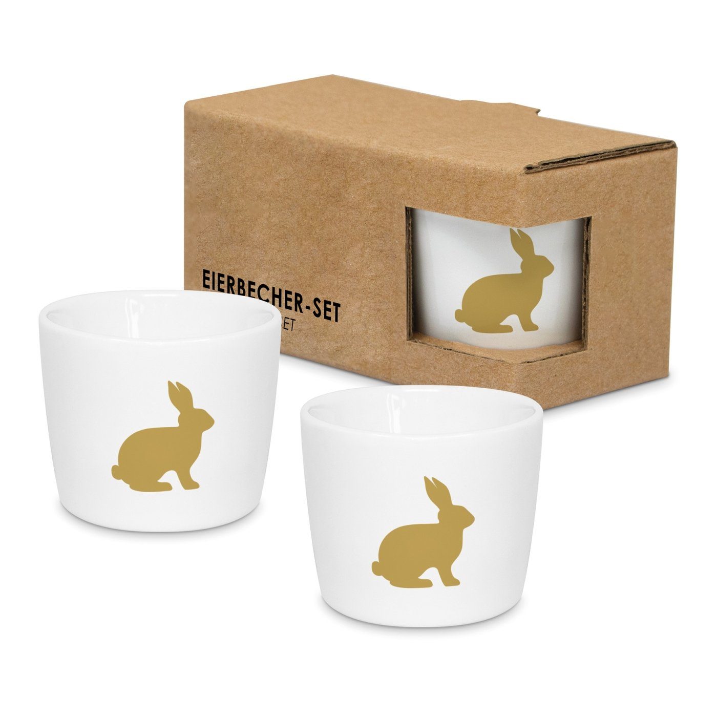 ReWu Eierbecher Eierbecher Ostern Hase Gold, (2-Teilig), aus Porzellan