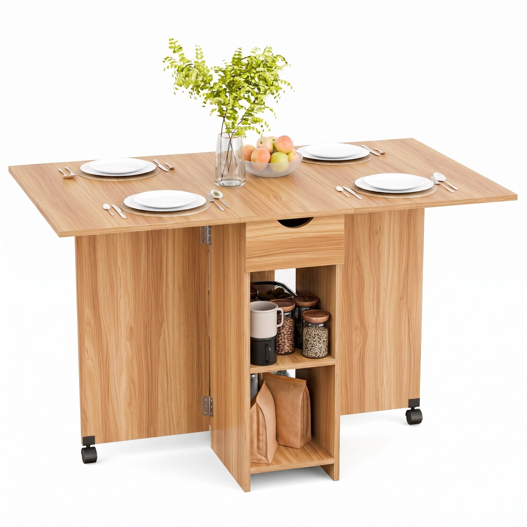 Mondeer Esstisch Klappbarer Esstisch, mit 1 Schublade und 2 Lagerregalkonsolen 72 x 120 x 75 cm