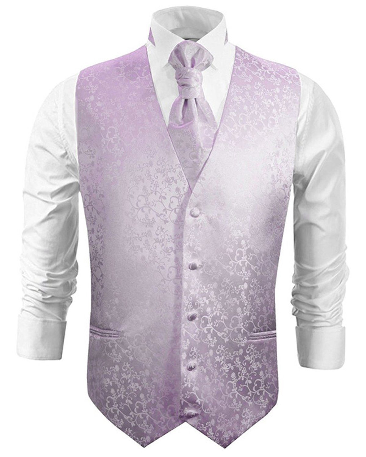 Paul Malone Anzugweste Herren Hochzeitsweste mit Plastron Set 2tlg floral - Bräutigam (Set, 2-tlg., mit Weste und Plastron) lila flieder V93, Gr. 52 (M)