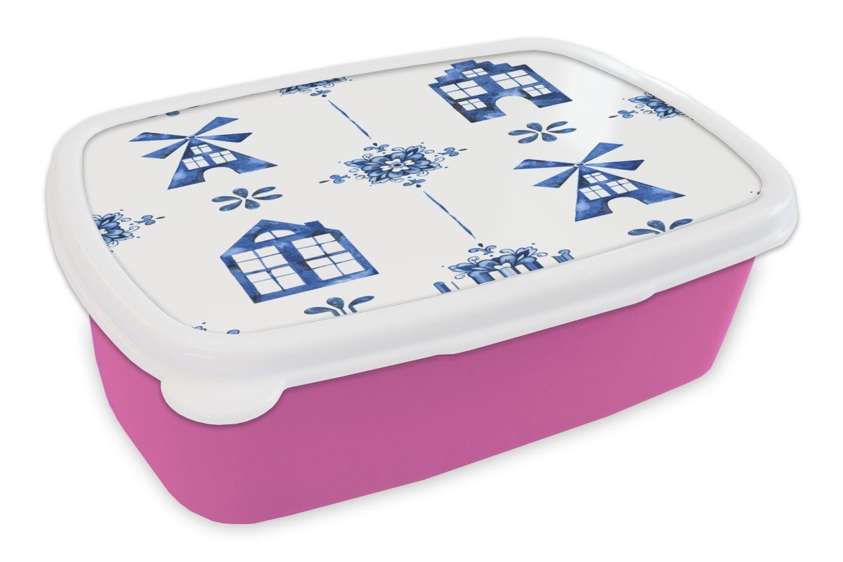 Haus, Kinder, Kunststoff, rosa - Erwachsene, Muster für Mädchen, Holland Lunchbox Snackbox, Brotdose - MuchoWow (2-tlg), Kunststoff Brotbox