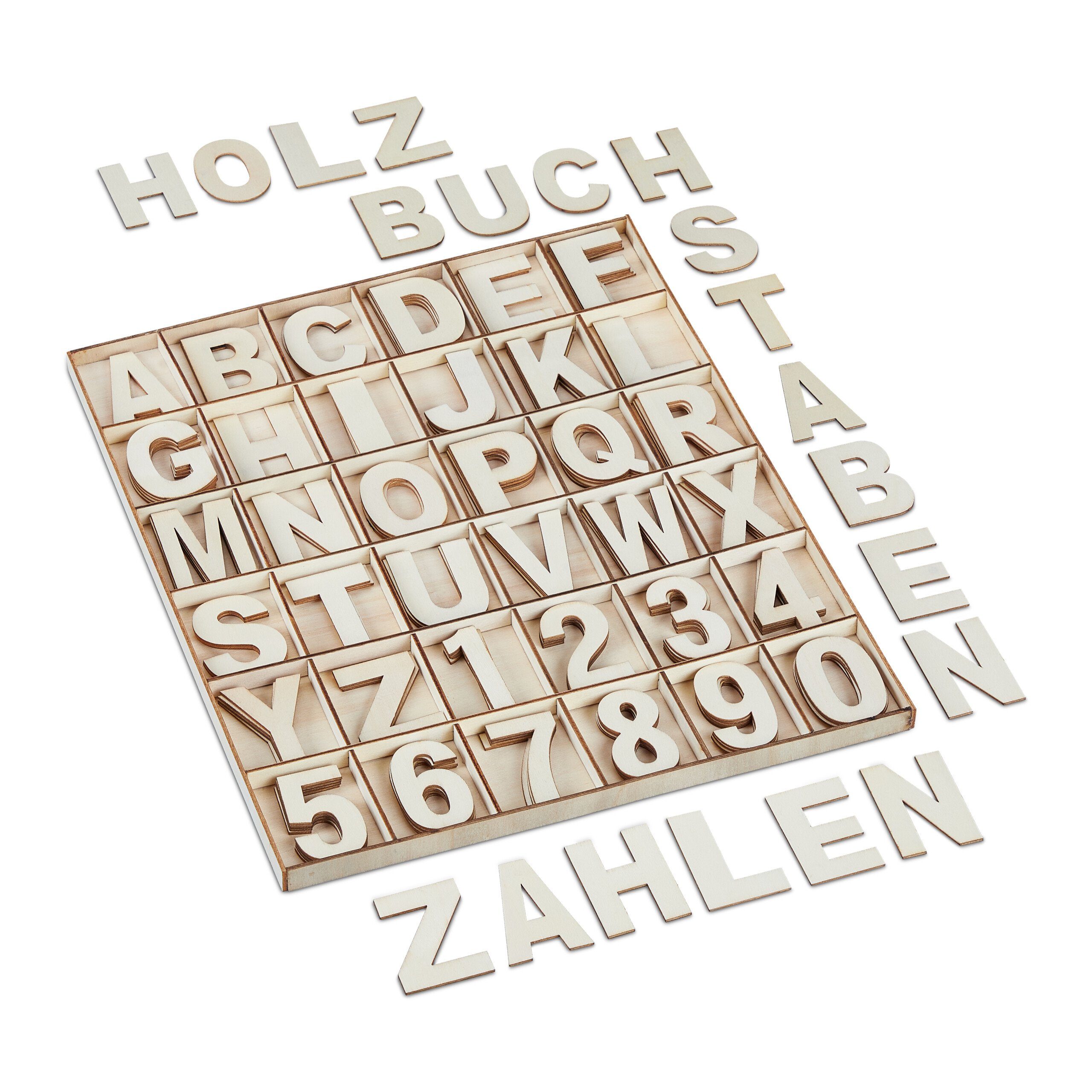 relaxdays Deko-Buchstaben Holzbuchstaben & -zahlen Set 144-teilig (144 St)