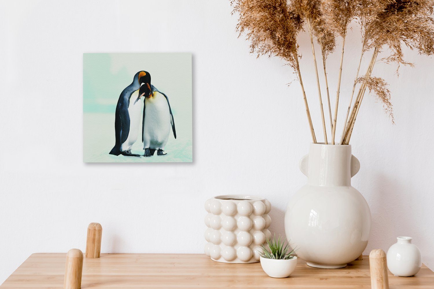 OneMillionCanvasses® Leinwandbild - St), (1 Schlafzimmer Bilder Pinguine - Familie, Wohnzimmer Schnee Leinwand für