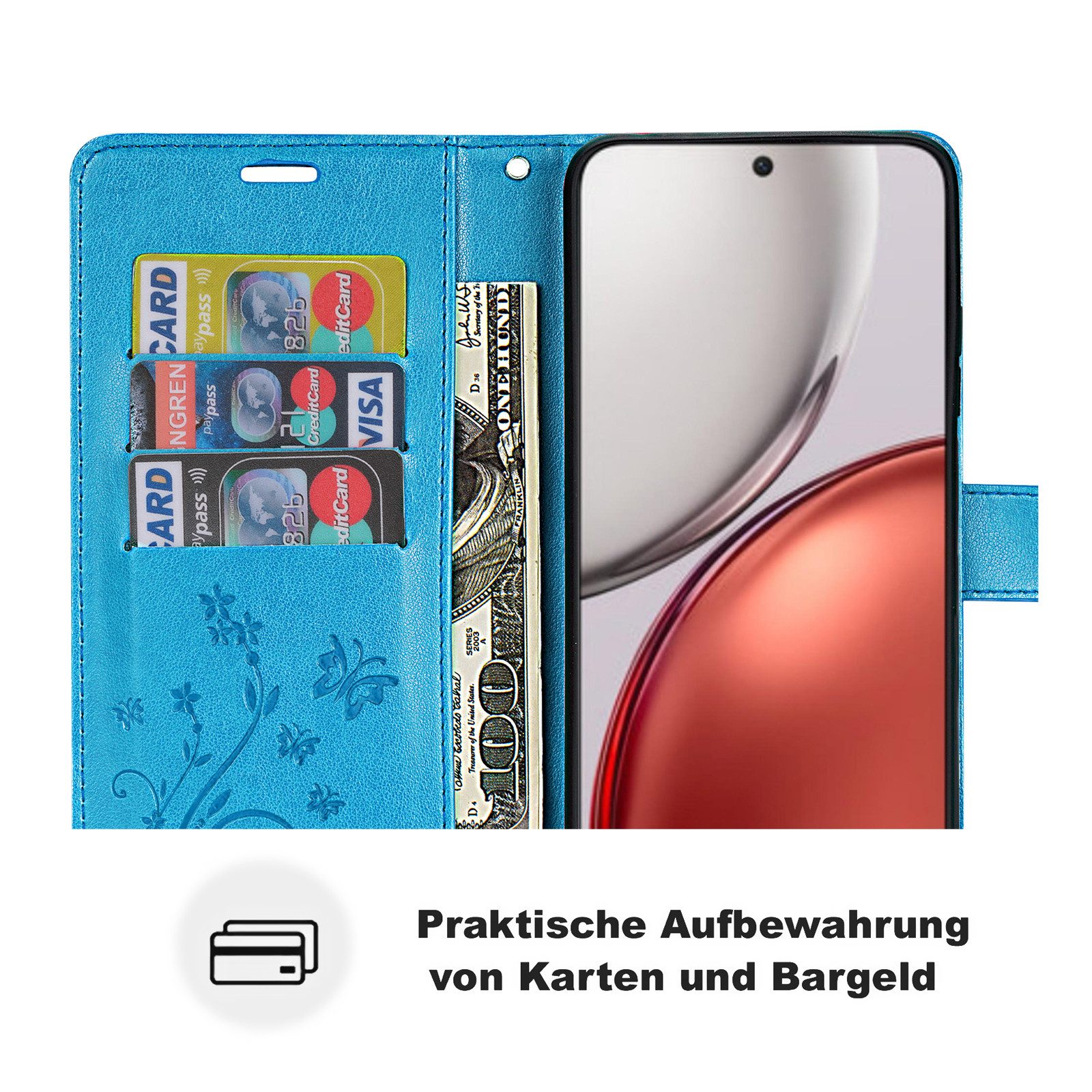 betterfon Handyhülle für Honor Magic 8 Lite Hülle Klapphülle Wallet Case Flip Cover Tasche, Klapptasche mit Magnetverschluss 3 Kartenfächer & Standfunktion – Bild 3 von 5