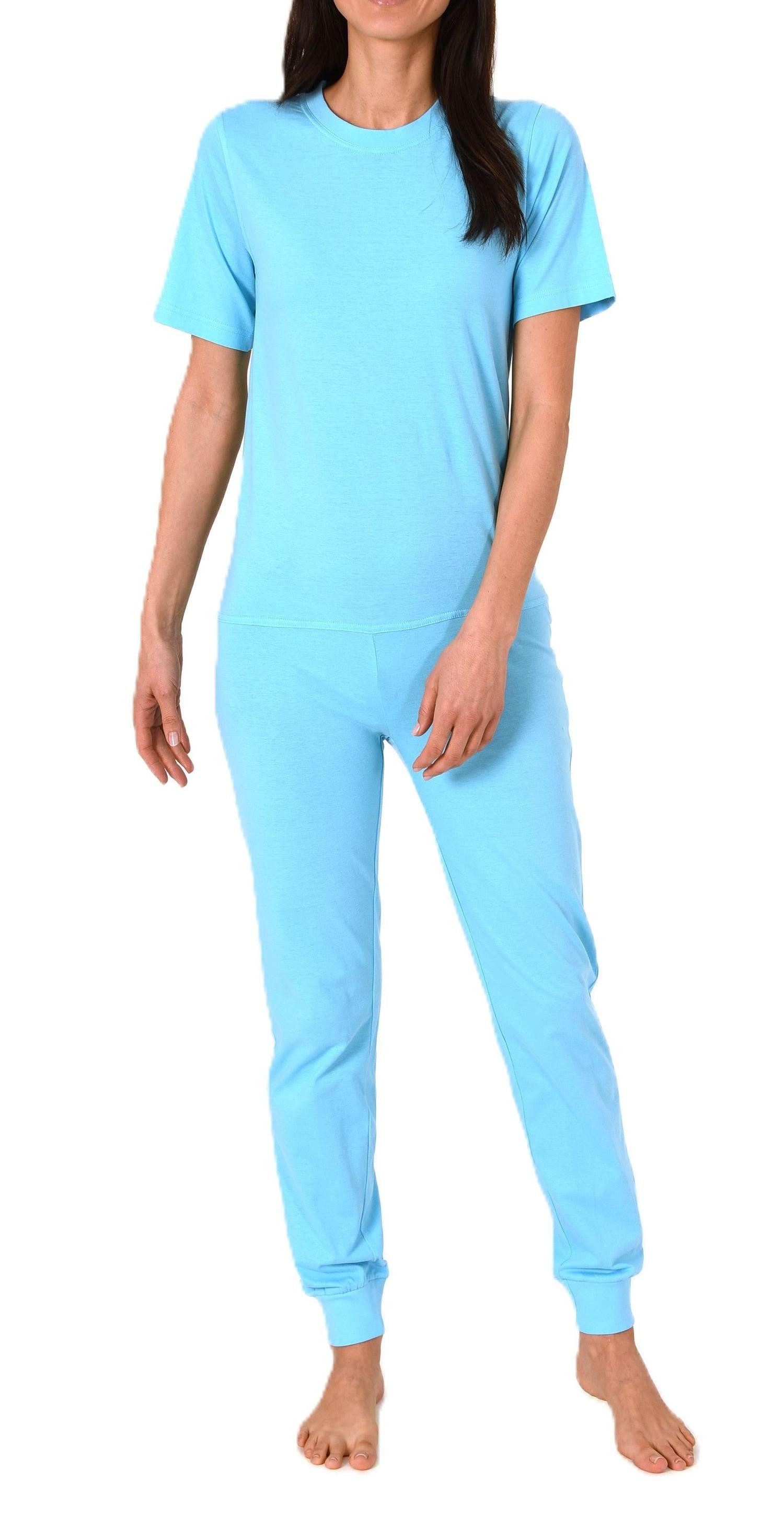 Normann Pyjama Damen Pflegeoverall kurzarm mit langen Bein + Rücken Reißverschluß