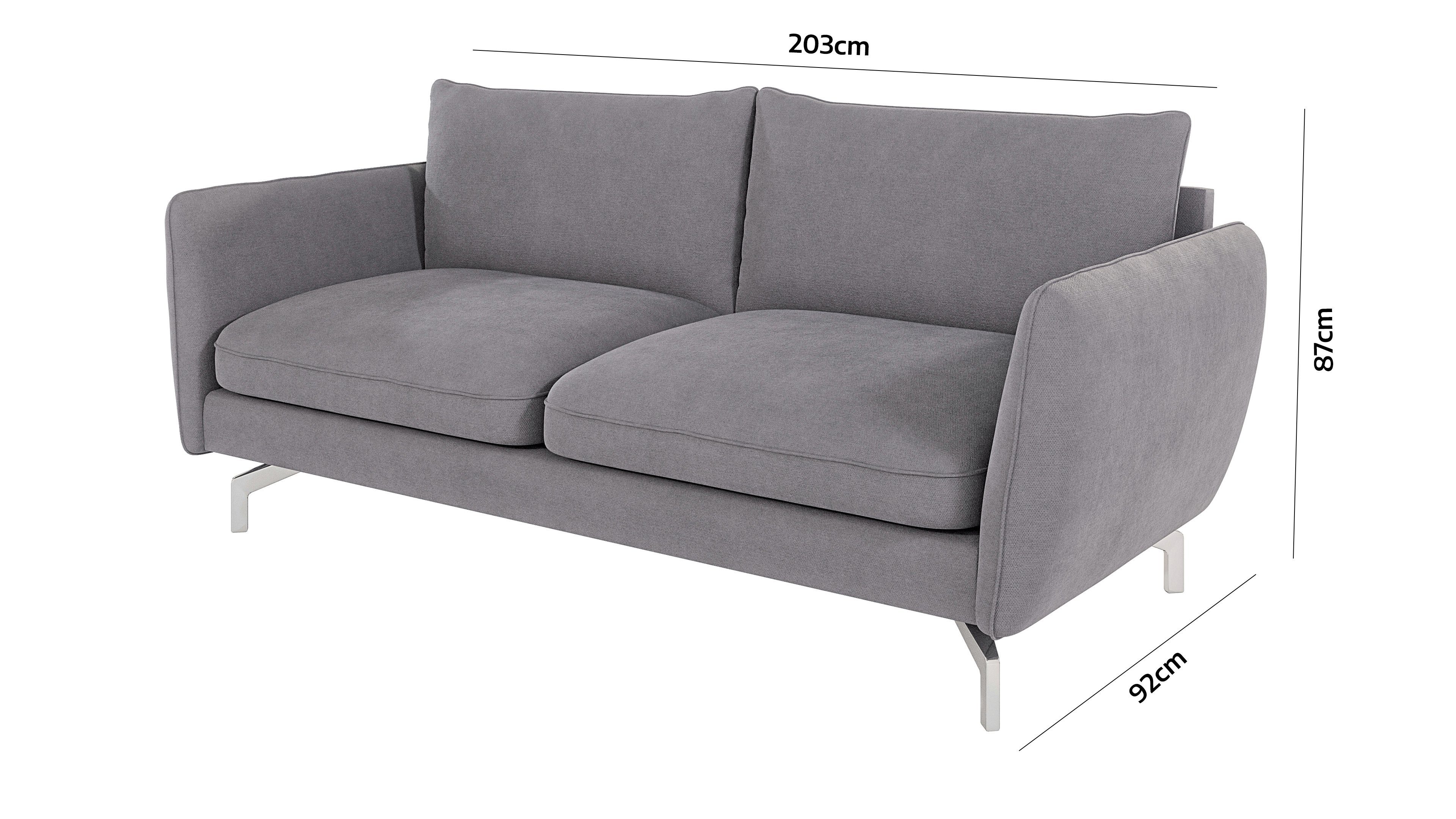 Möbel 3-Sitzer mit - Silber Benita Modernes Sofa Braun Metall mit S-Style Wellenfederung Füßen, Khaki