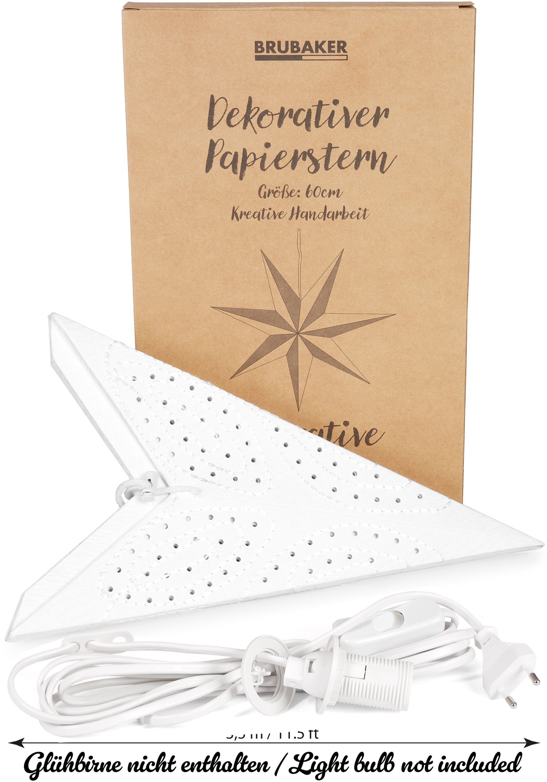 BRUBAKER Dekostern 60 cm Papier Weihnachtsstern zum Aufhängen - Fenster Adventsstern, 1 St., 3D Papierstern mit E14 Fassung - Weihnachtsdeko Leuchtstern – Bild 4 von 5