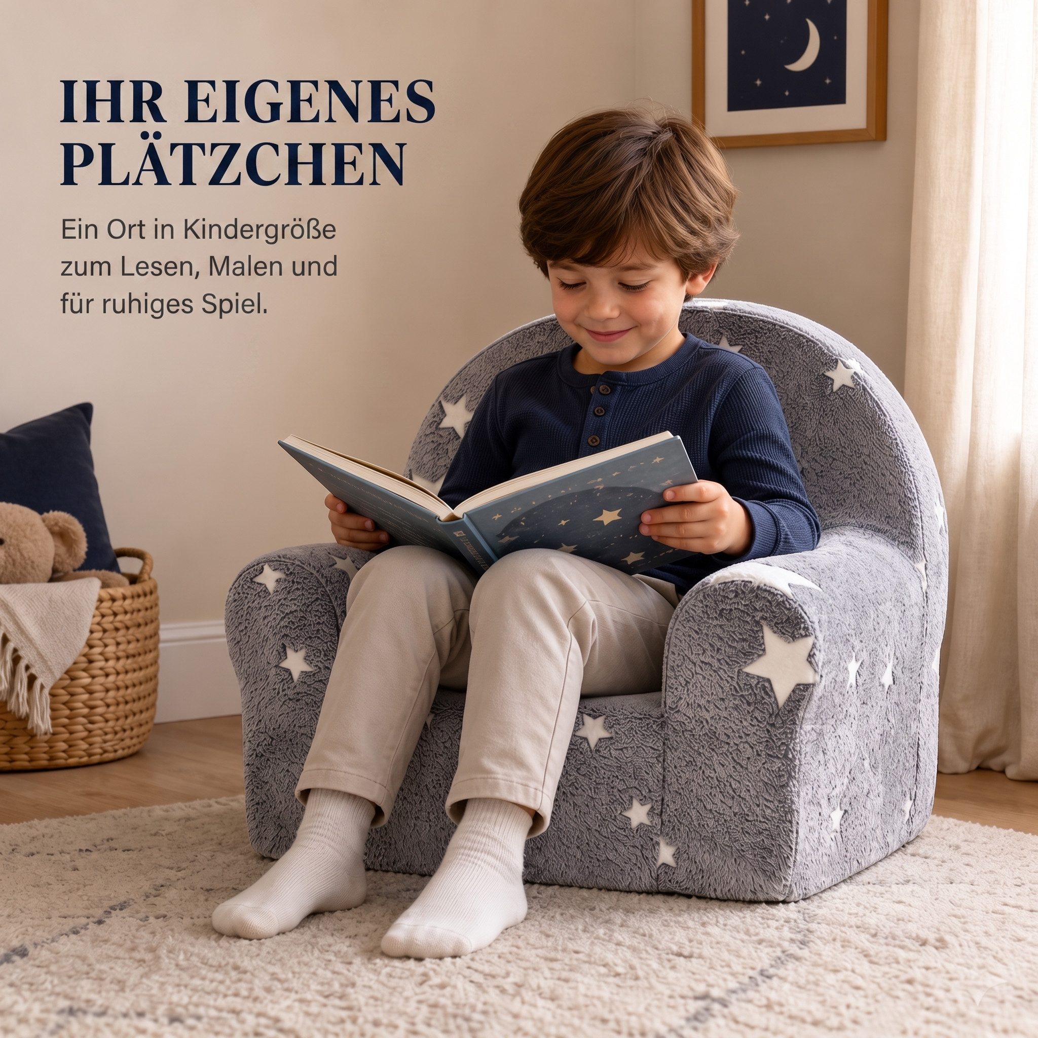 Jiexi Kindersofa Kindersessel Leuchtet im Dunkeln mit Sternen Plüsch Kindersofa – Bild 2 von 5