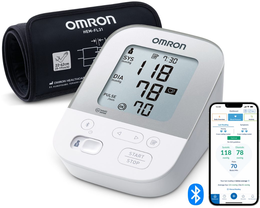 Omron Oberarm-Blutdruckmessgerät X4 Smart, mit Bluetooth und Intelli Wrap Manschette, mit kostenloser App