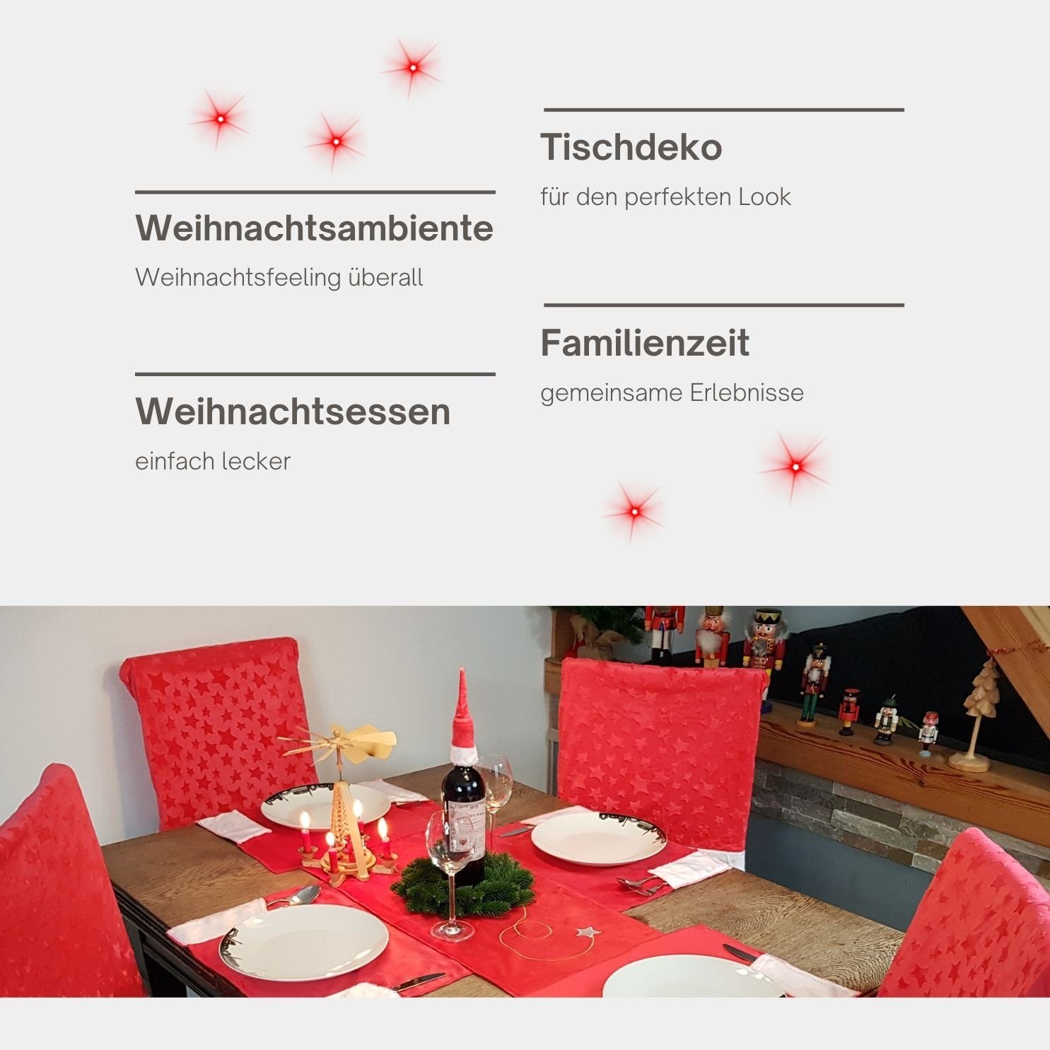 Stuhlhusse in Tischset, rot Weihnachtsessen, bzw. fürs als zur 10tlg., Berlinsel, Platzdeckchen Weihnachtsdeko Tischläufer weihnachtliches