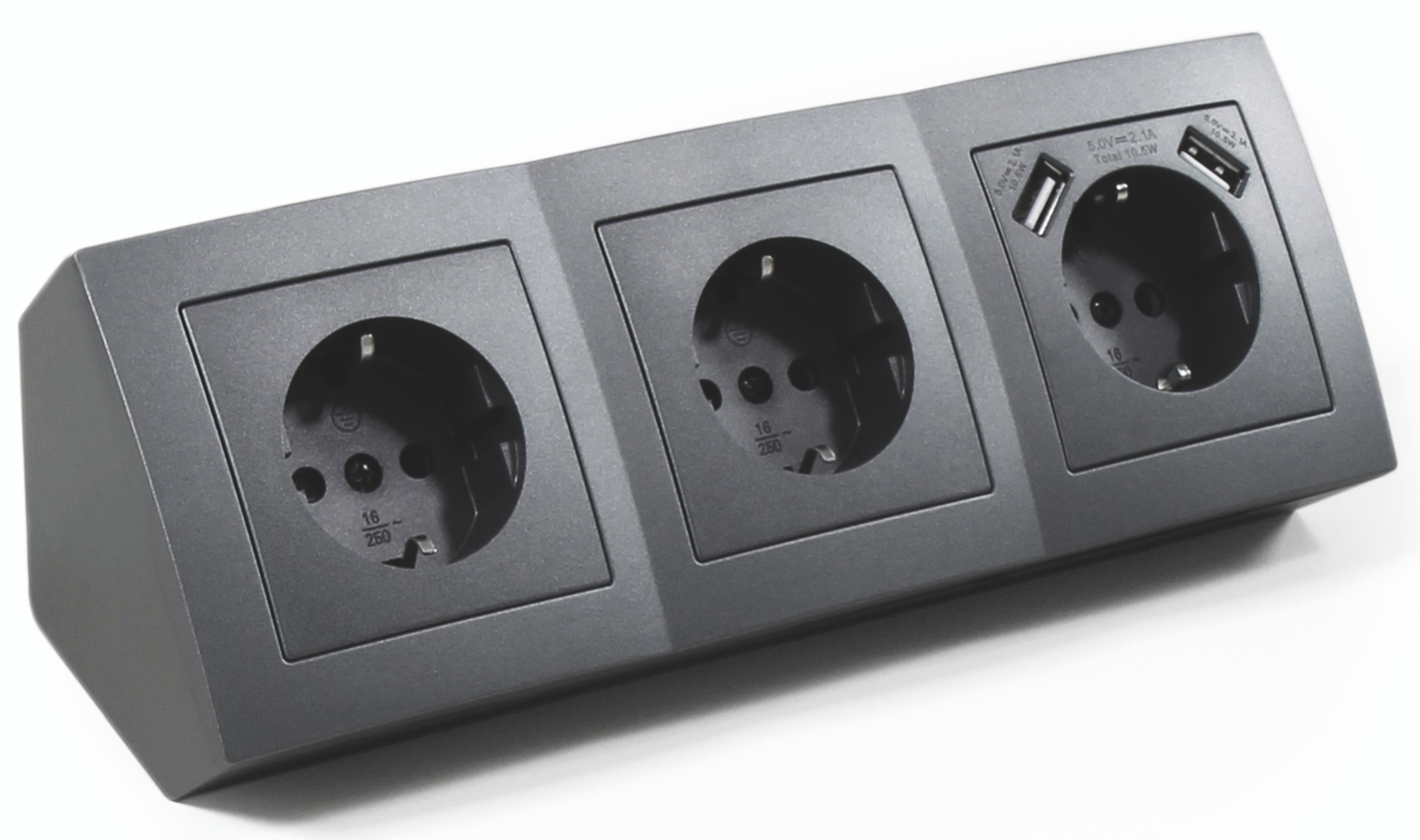 McPower MCPOWER Steckdosenblock Flair, 3-fach, 2x USB-A Steckdosenleiste | Steckdosenleisten