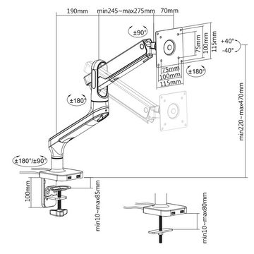 my wall HL22-1L Monitor-Halterung, (bis 32 Zoll, Packung, 1-teilig, Vollbeweglicher Tischhalter mit Federsystem & 2 USB-Anschlüssen)