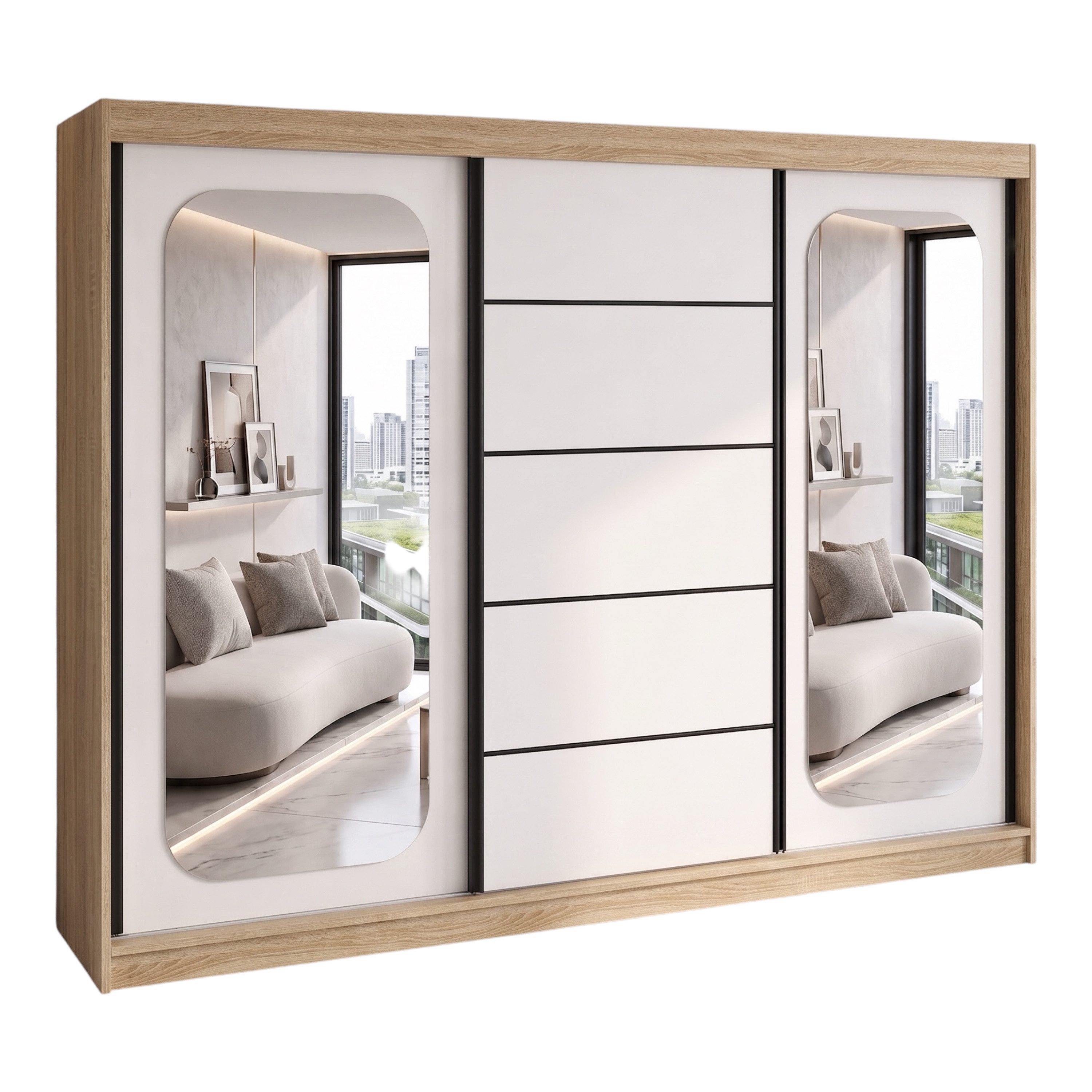 A&J MöbelLand GmbH Schiebetürenschrank BELANO – Moderner Kleiderschrank mit Schiebetüren (Die perfekte Kombination aus modernem Design, hoher Funktionalität und großzügigem Stauraum für Kleidung, Bettwäsche und Accessoires, erhältlich in verschiedenen Far