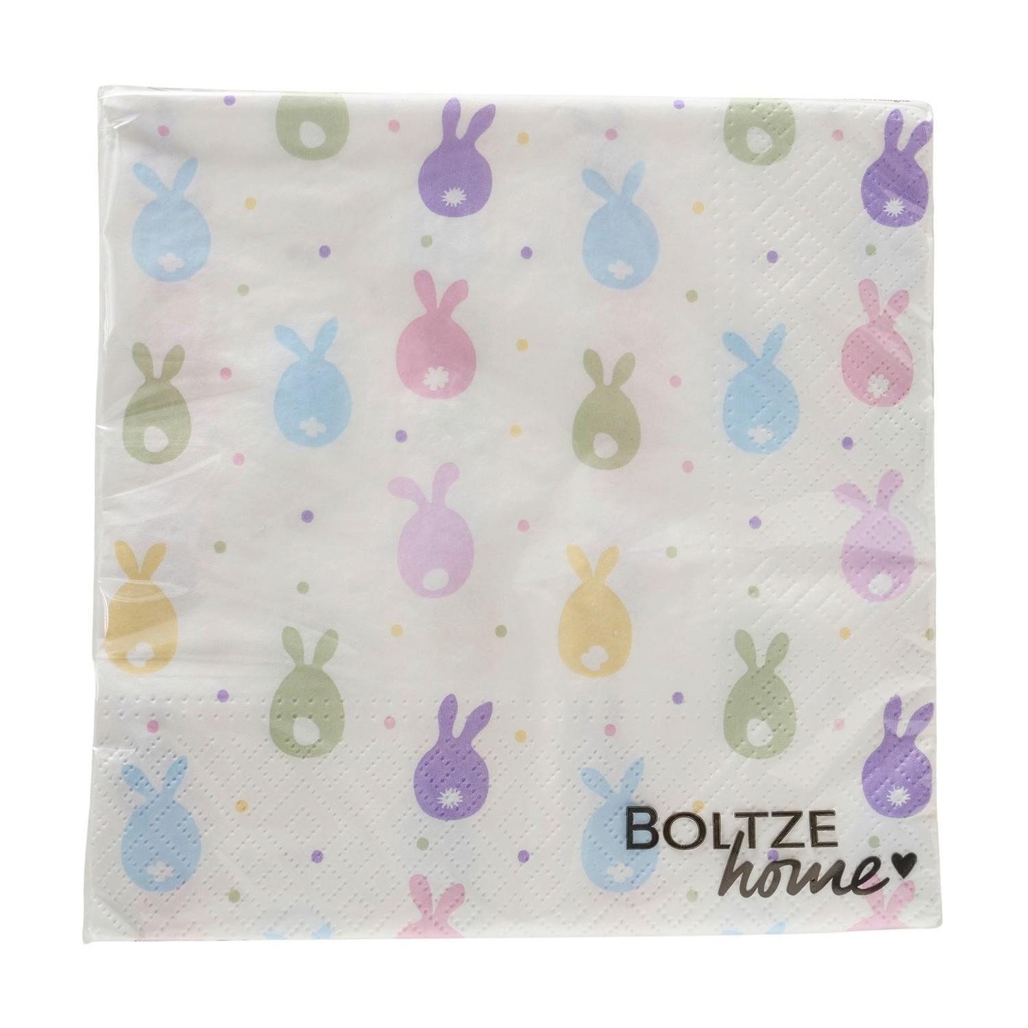 BOLTZE GRUPPE GmbH Papierserviette EGGARD, B 17 x T 17 cm, Weiß, bunte Ostermotive, (Packung, 1 St), 3-lagiges Papier, Rundumdruck, 20er Pack
