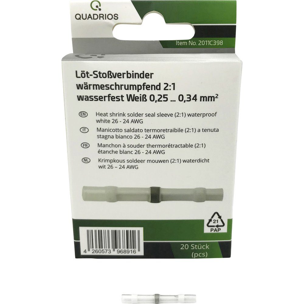 Quadrios Stoßverbinder Quadrios 2011C398 Stoßverbinder 0.25 mm² 0.34 mm² Vollisoliert Weiß 2, 2011C398