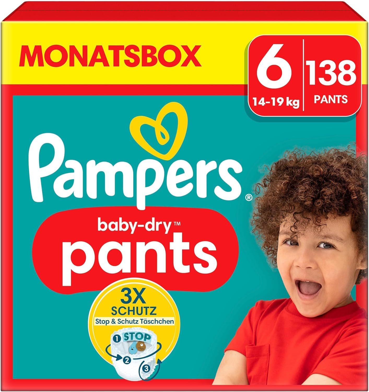 Pampers Windeln Windeln Pants Größe 6 Baby-Dry, 14kg-19kg, 138 Stück (138-St), 360° Fit hilft, Auslaufen zu verhindern