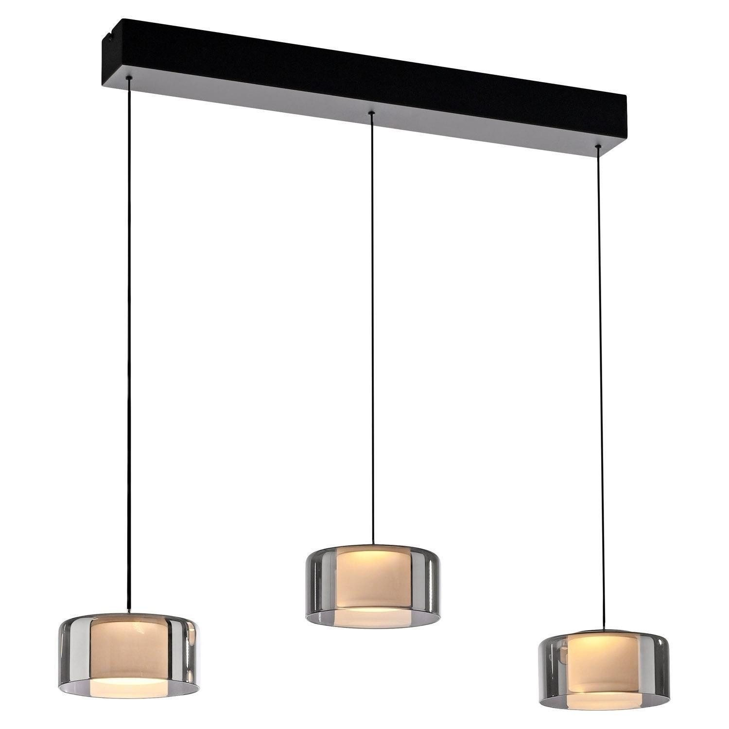 Paul Neuhaus LED Pendelleuchte RIKA, 3-flammig, Rauchfarben, Schwarz, Metall, Dimmfunktion, Memoryfunktion, LED fest integriert, Extra-Warmweiß, Lampenschirme aus Glas, Höhenverstellbar, B 71 x H 180 x T 15 cm