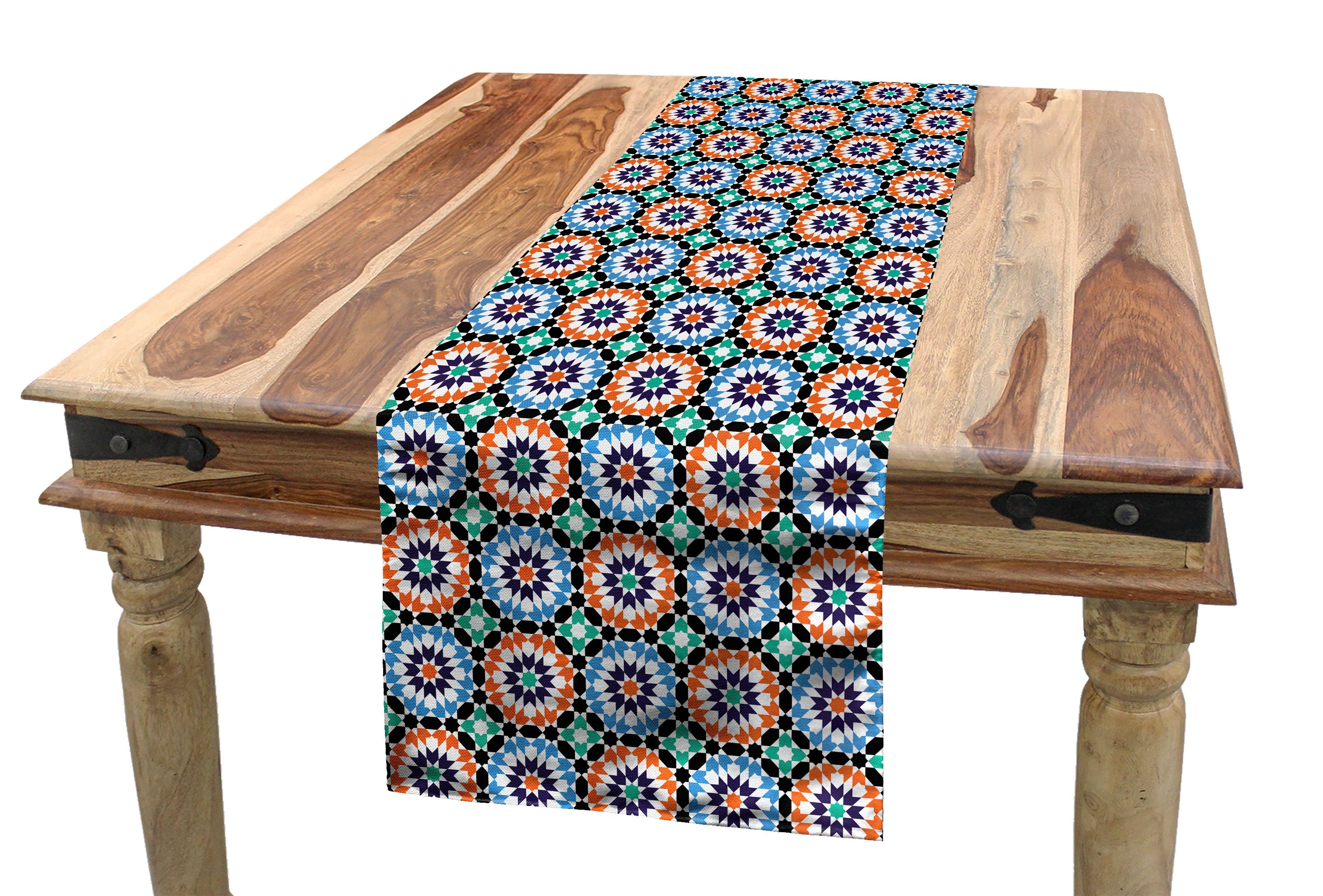 Abakuhaus Tischläufer Esszimmer Küche Rechteckiger Dekorativer Tischläufer, marokkanisch Mosaik-Kreisauslegung | Tischläufer