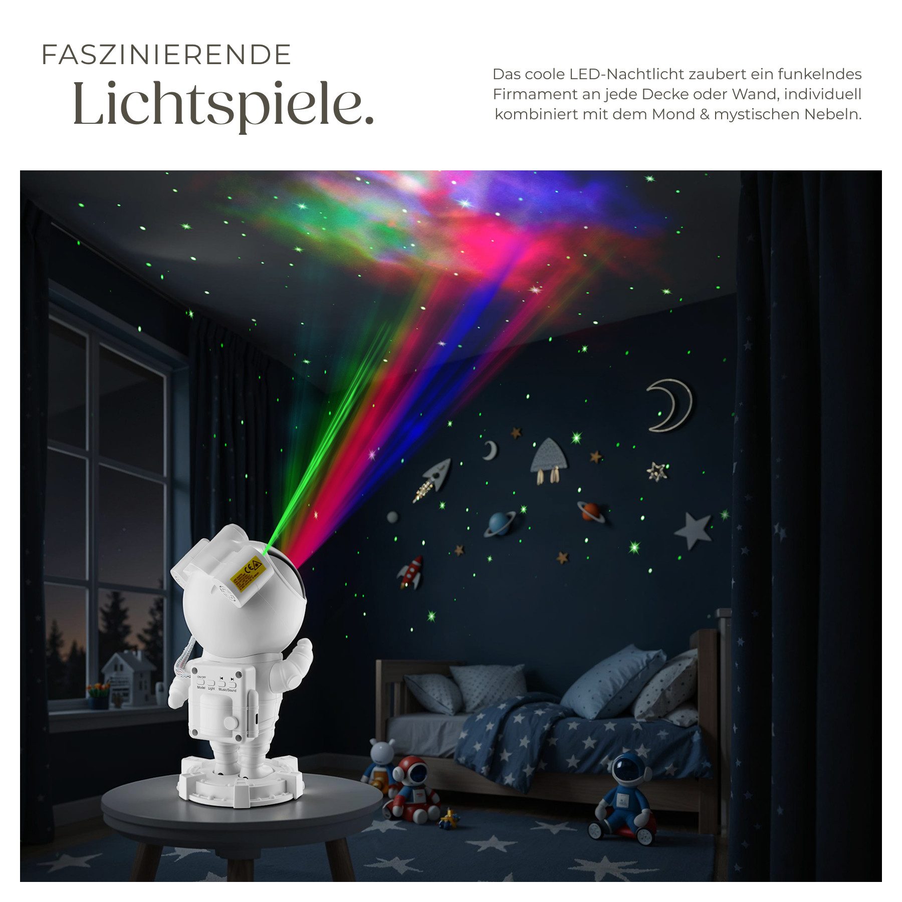 tectake LED Nachtlicht LED-Sternenhimmel-Projektor Astronaut, inkl. Bluetooth, Bluetooth- und Music-Funktion mit 8 Sounds sowie Timer