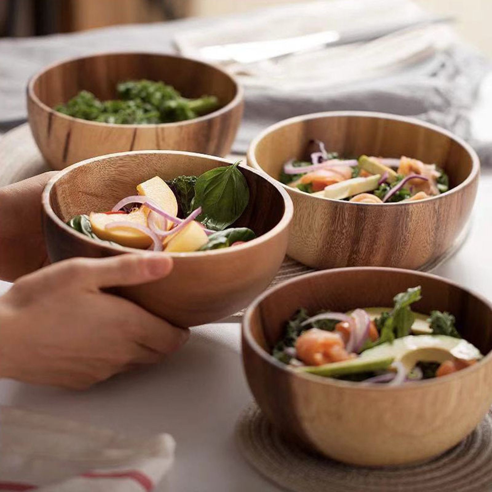 mit Salatschüssel und Salatschüssel Holz-Servierlöffel-Set, Salatbesteck-Set, Rutaqian Löffel
