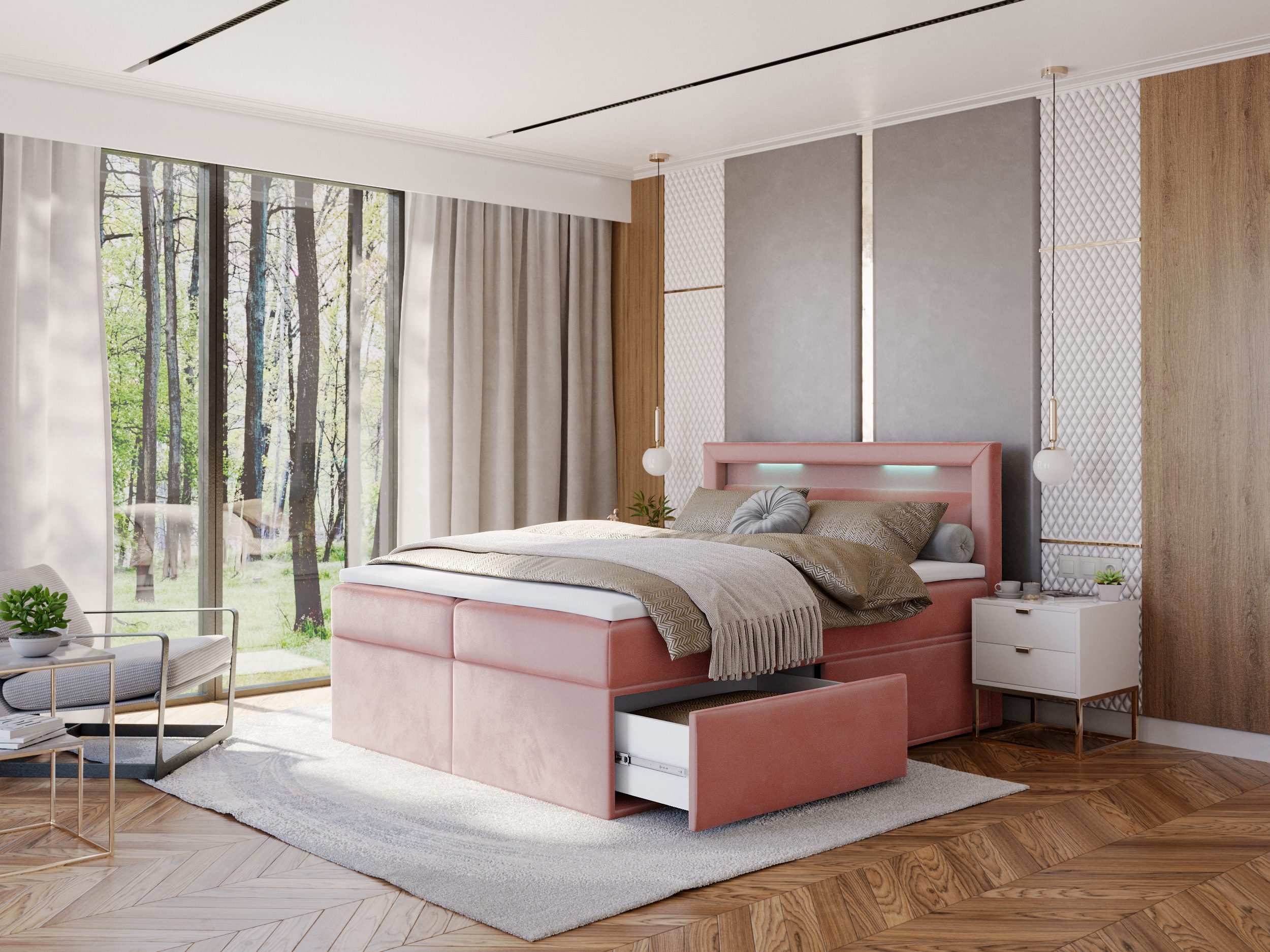 thematys Boxspringbett mit LED Polsterbett Stauraumbett günstig online kaufen